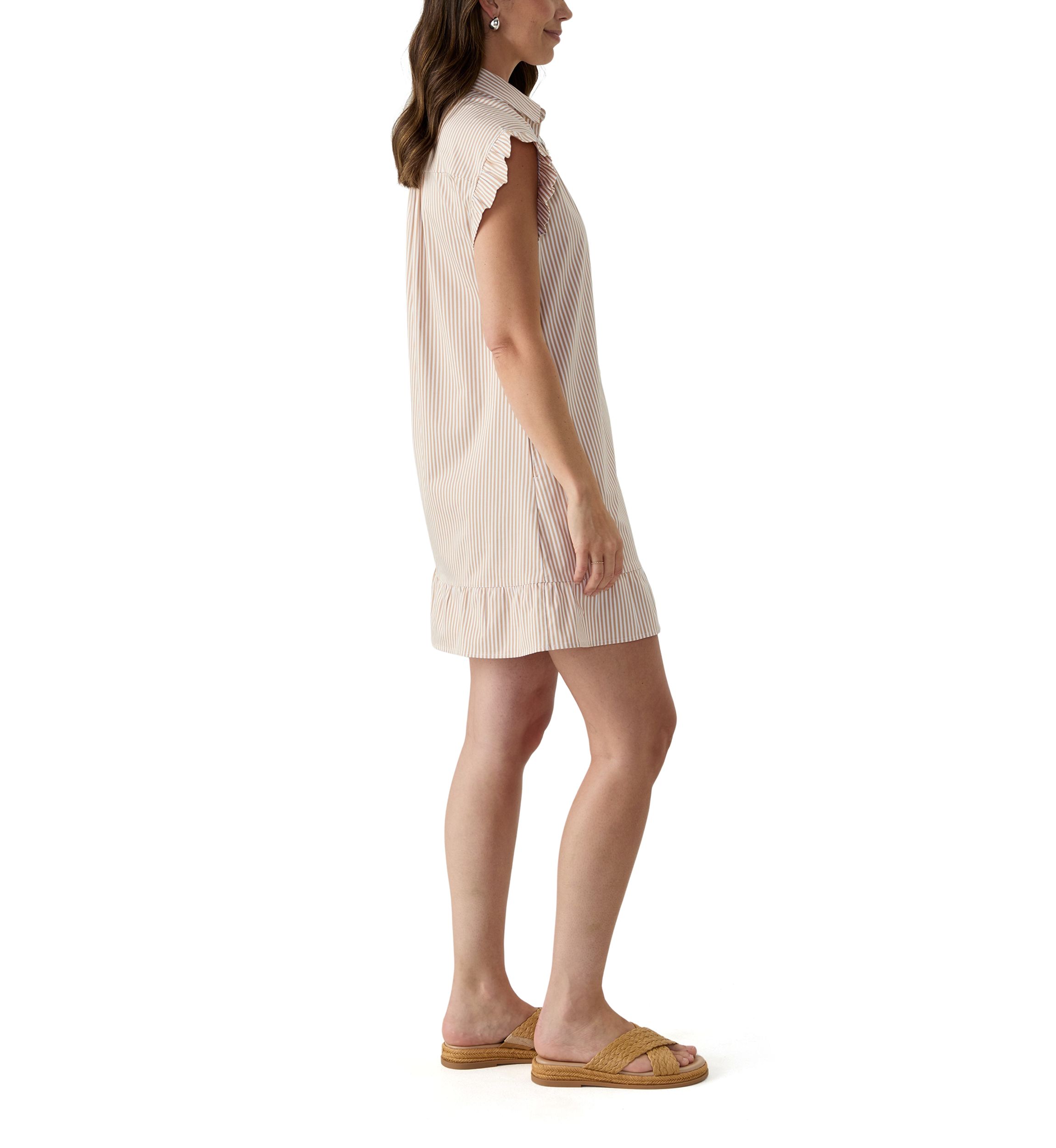 Womens Short Sleeve Yarn Dyed Peplum Dress