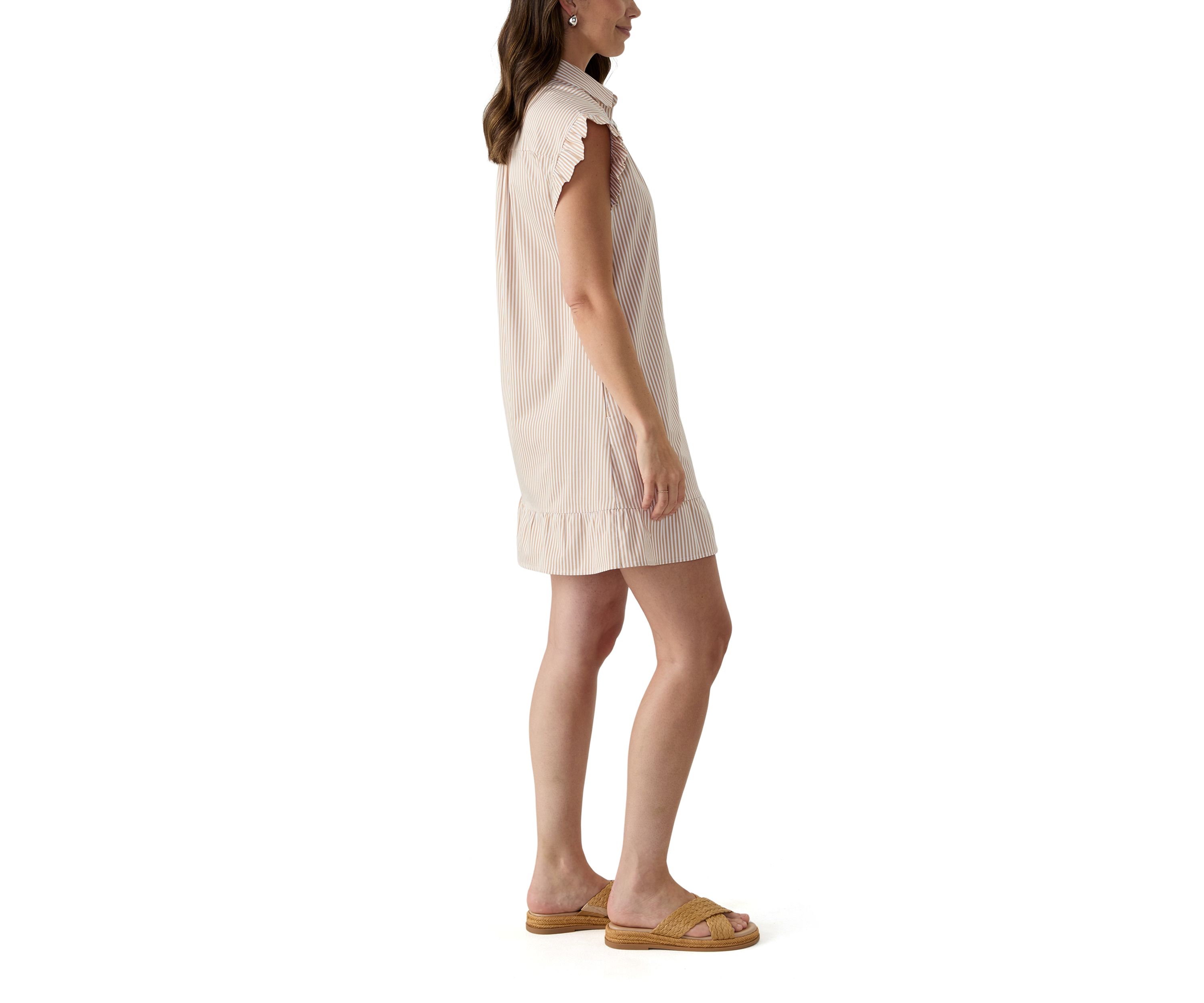 Womens Short Sleeve Yarn Dyed Peplum Dress