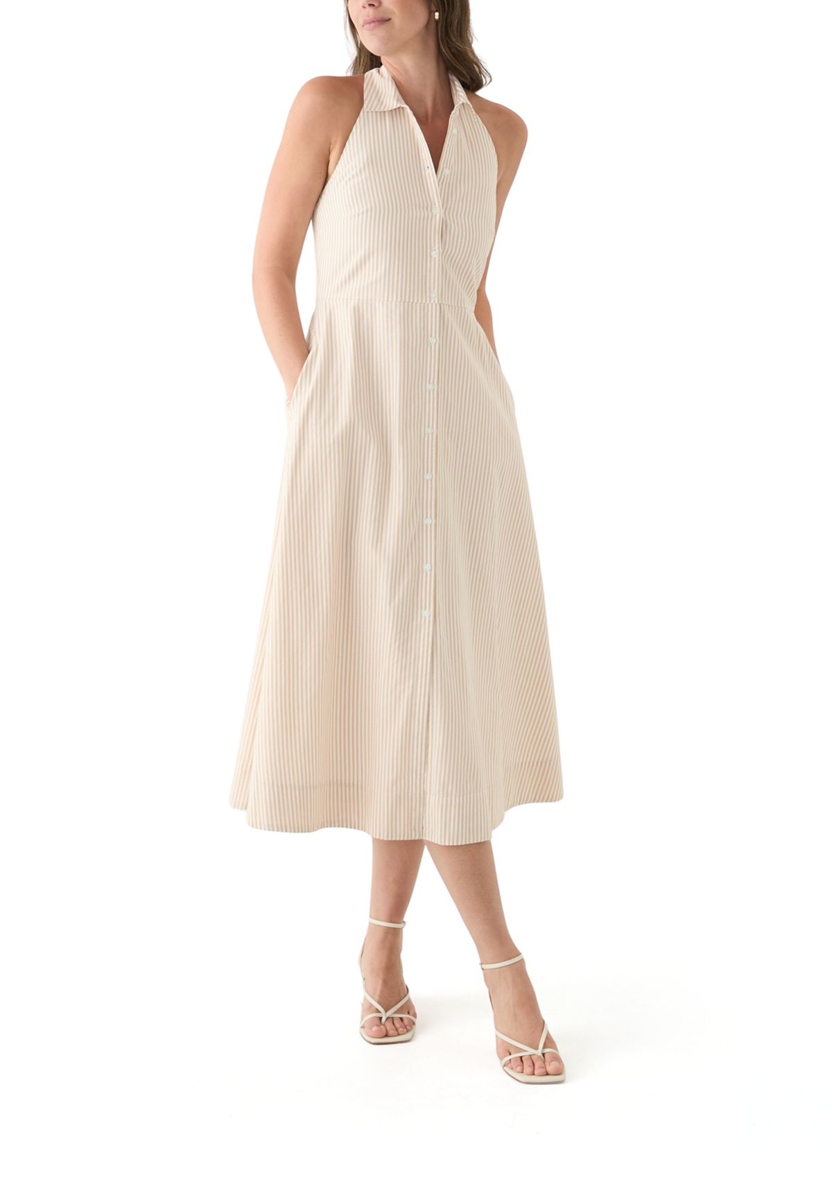 Womens Sleeveless Halter Yarn Dyed Shirtdress