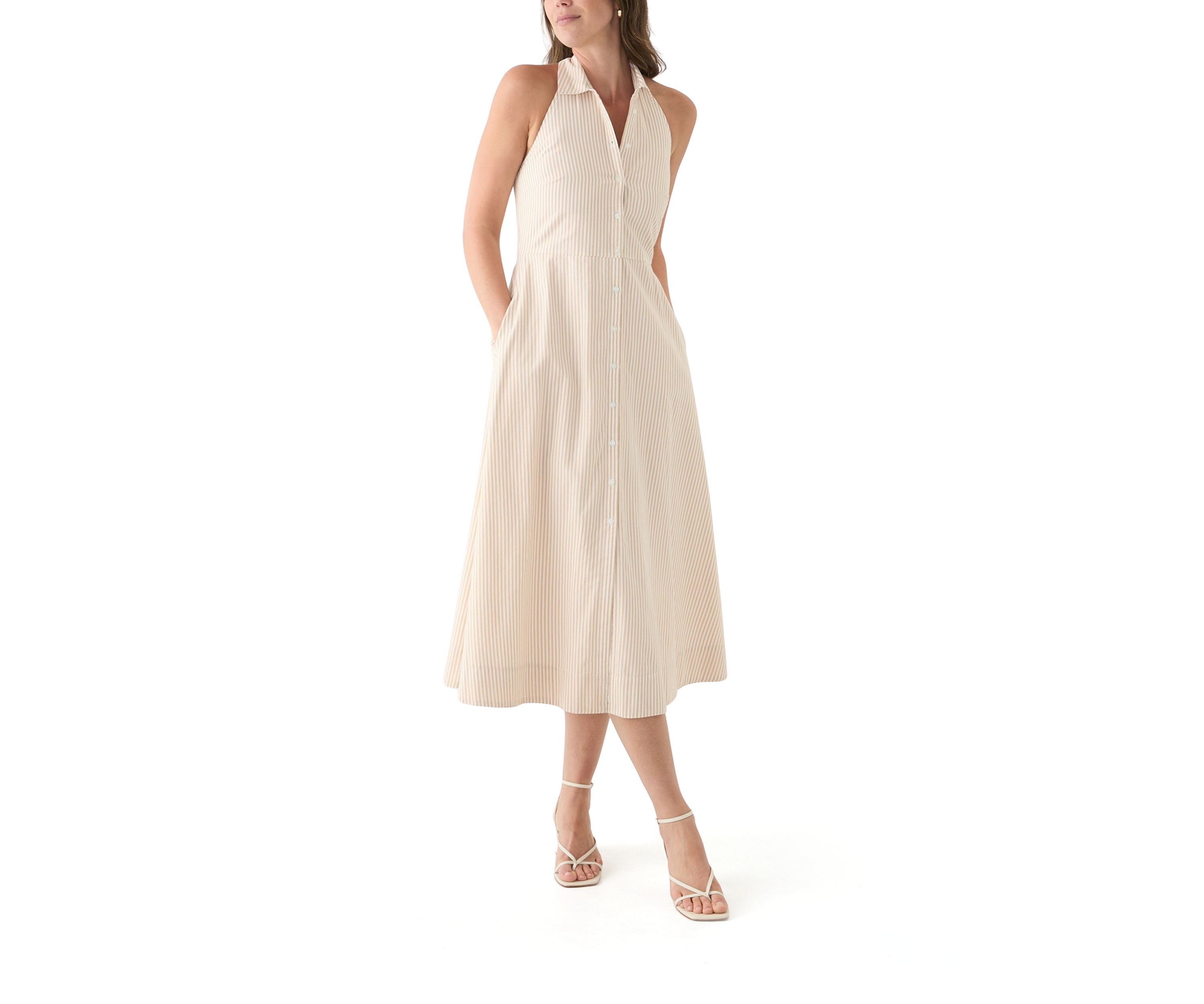 Womens Sleeveless Halter Yarn Dyed Shirtdress