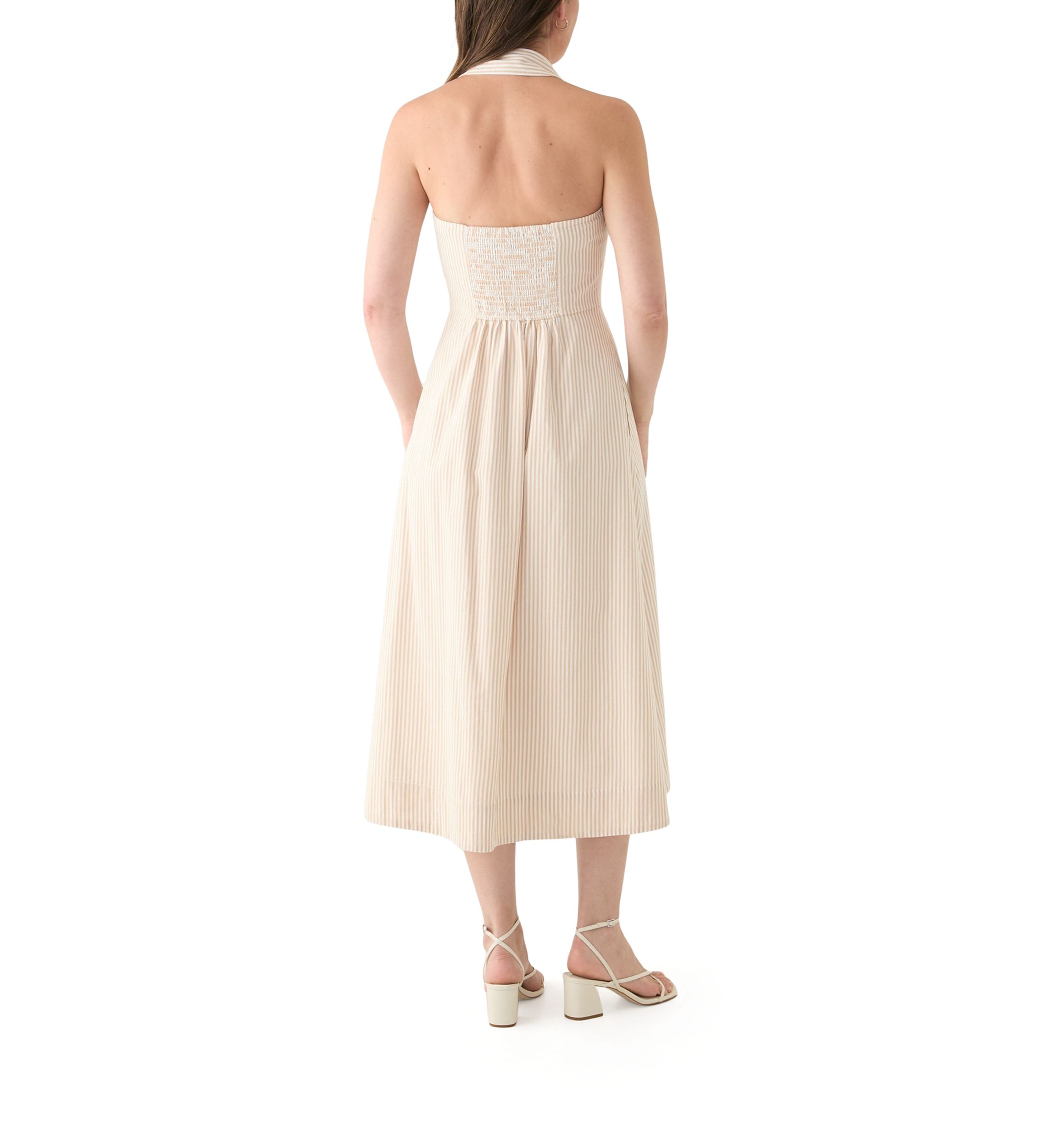 Womens Sleeveless Halter Yarn Dyed Shirtdress