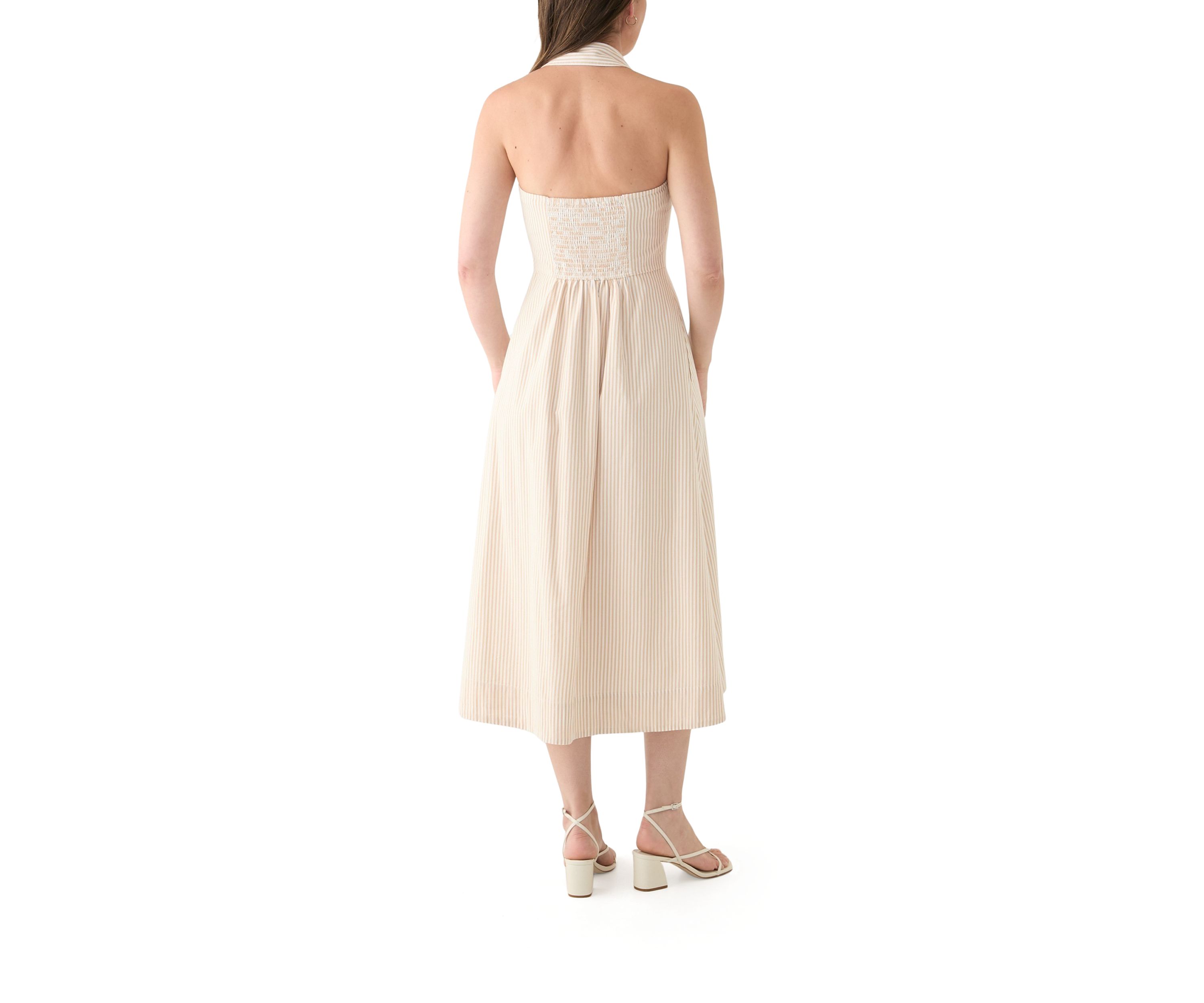 Womens Sleeveless Halter Yarn Dyed Shirtdress