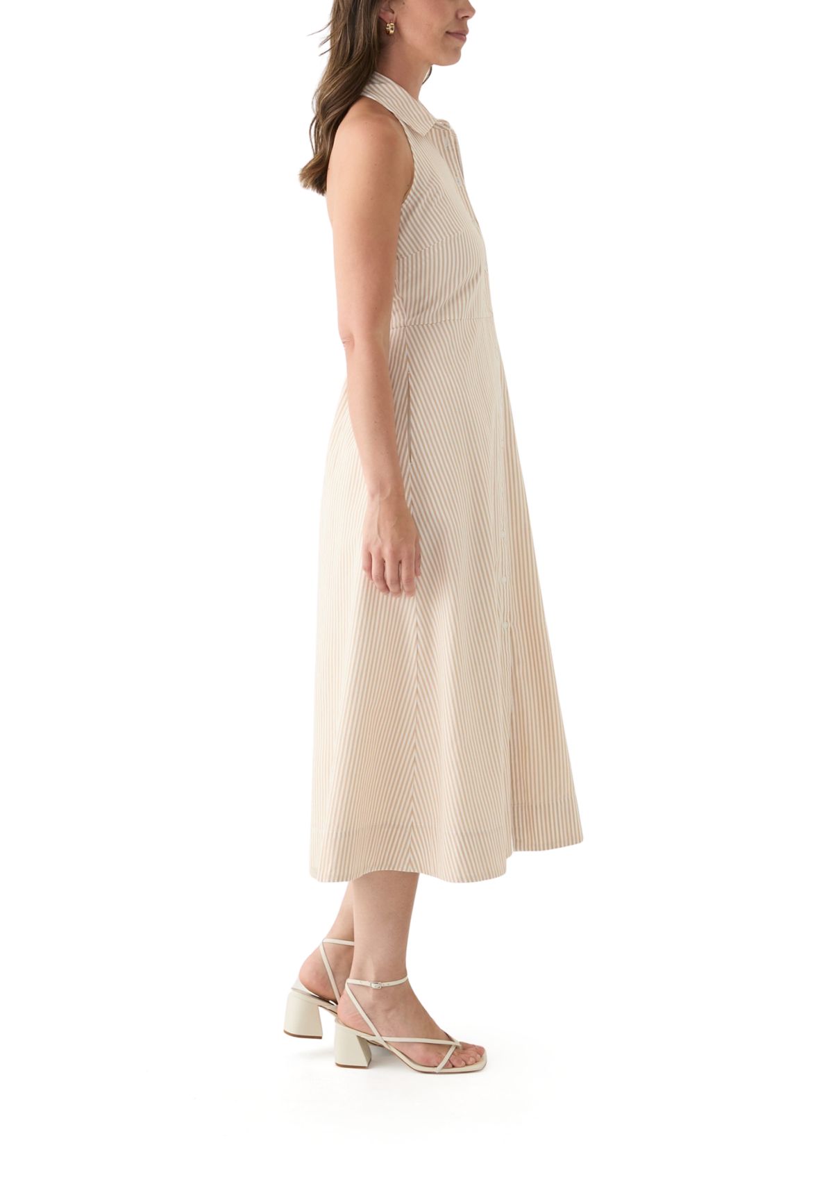 Womens Sleeveless Halter Yarn Dyed Shirtdress