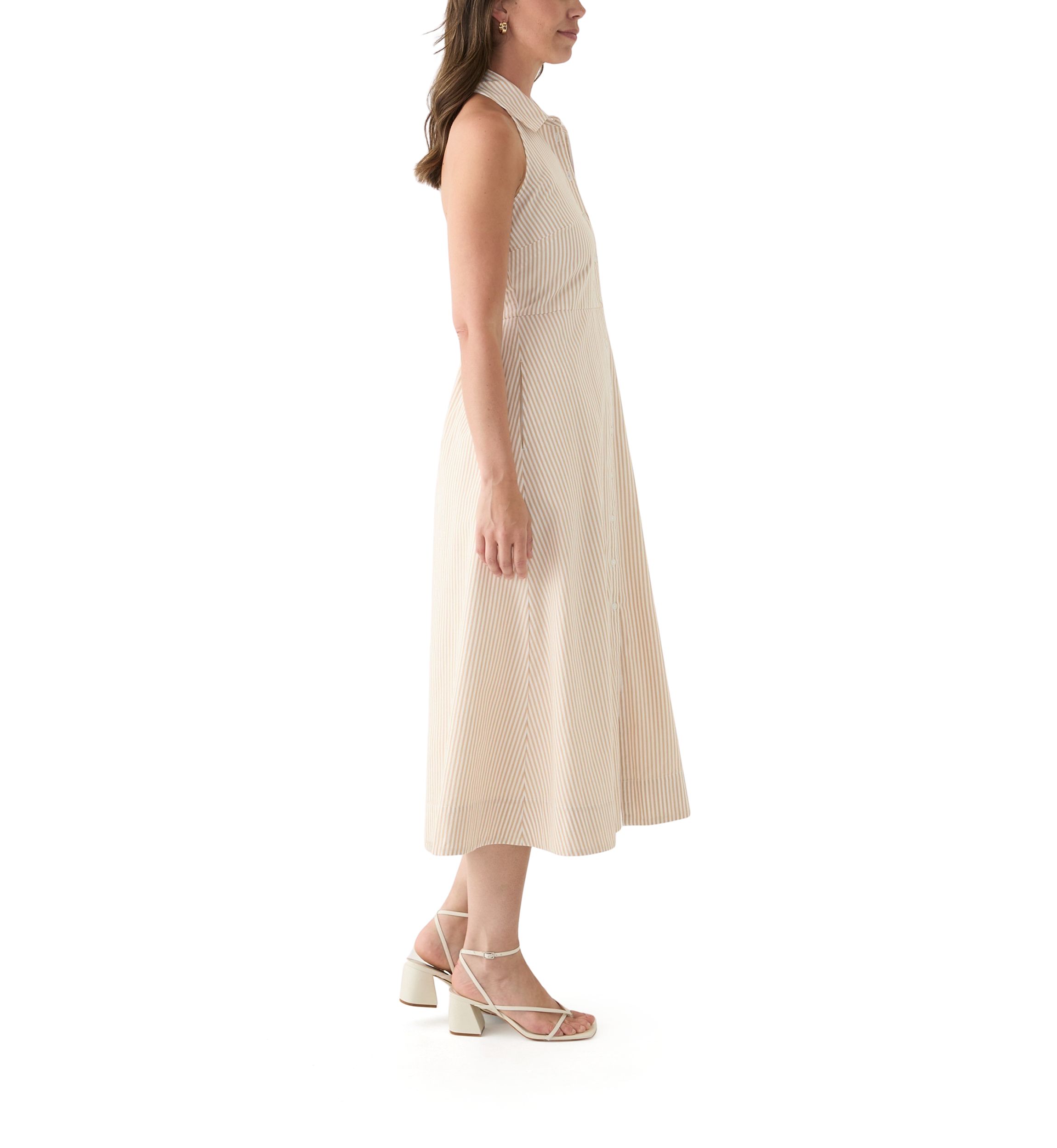 Womens Sleeveless Halter Yarn Dyed Shirtdress