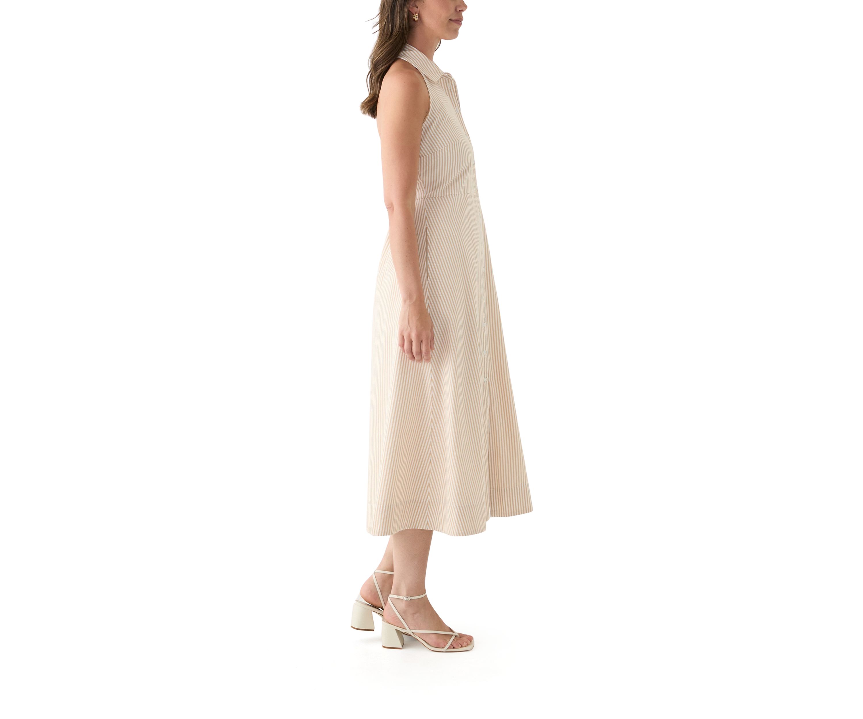 Womens Sleeveless Halter Yarn Dyed Shirtdress