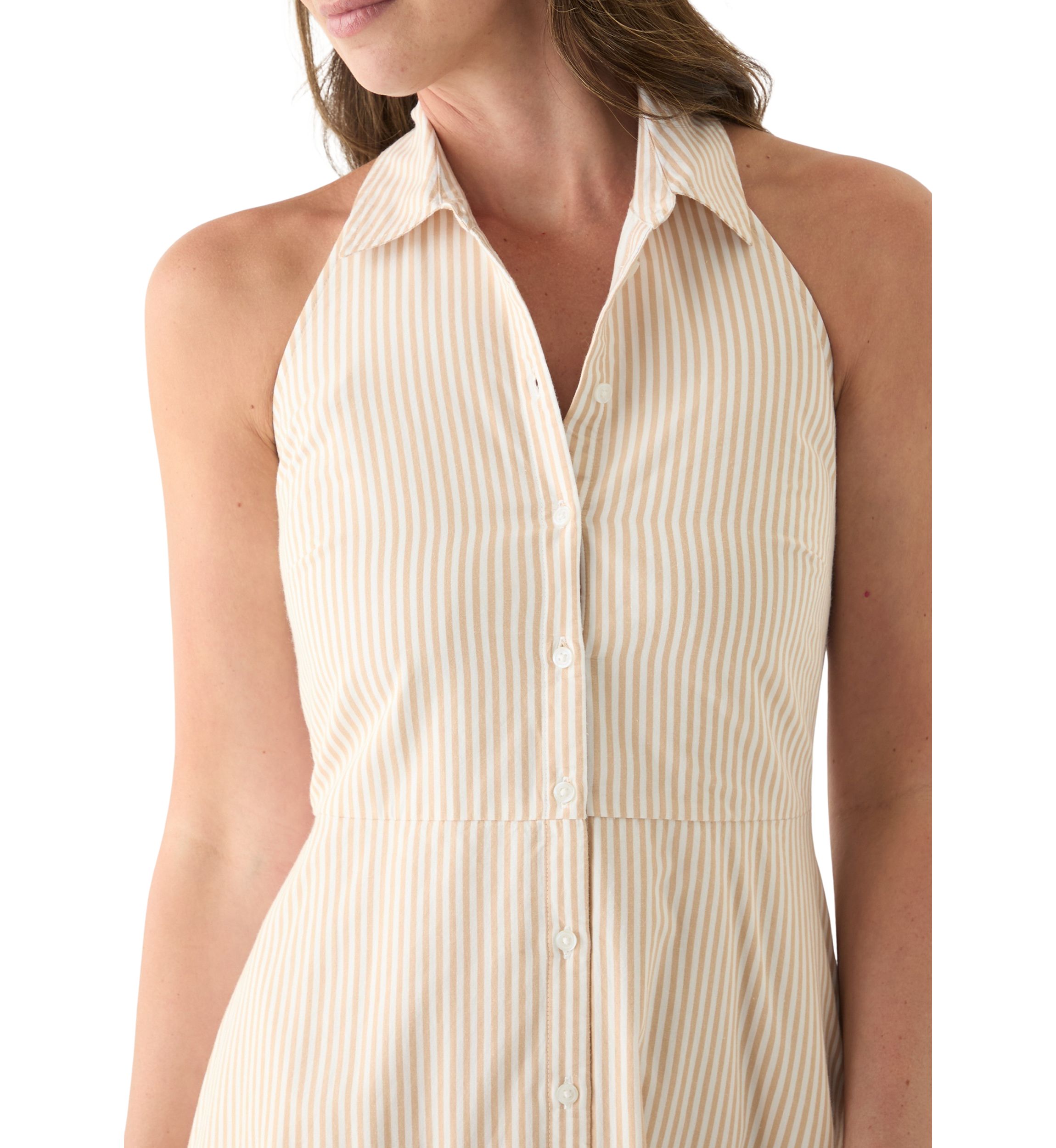 Womens Sleeveless Halter Yarn Dyed Shirtdress