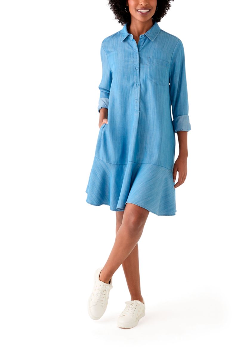 Womens Long Sleeve Flounce Shirtdress
