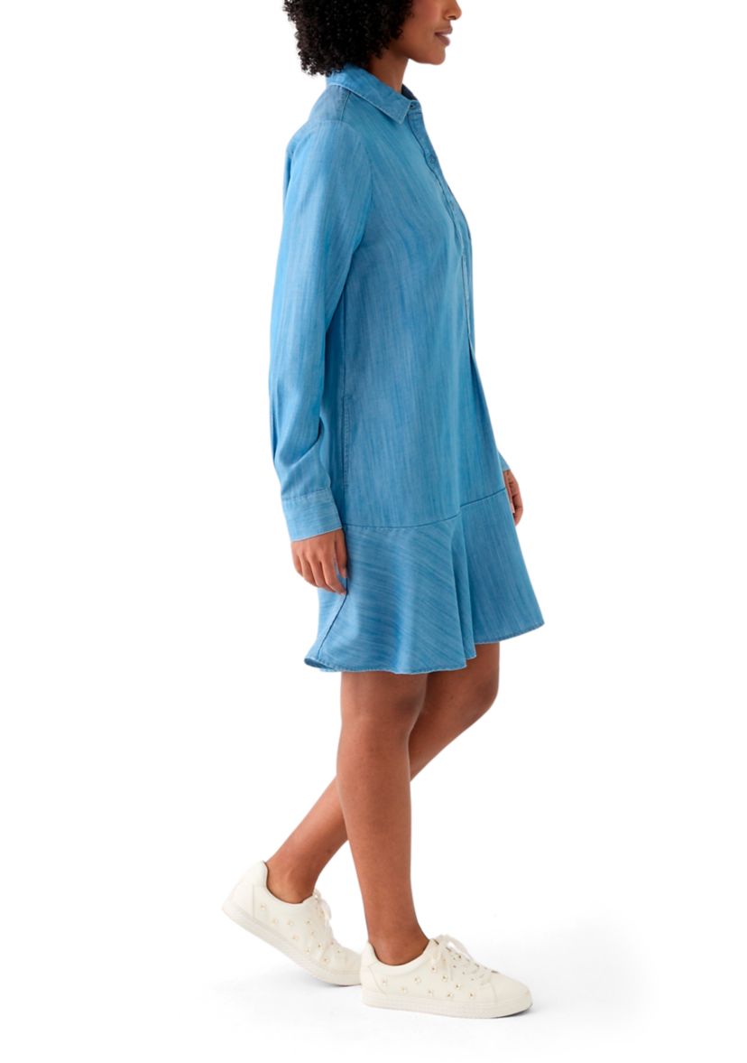 Womens Long Sleeve Flounce Shirtdress