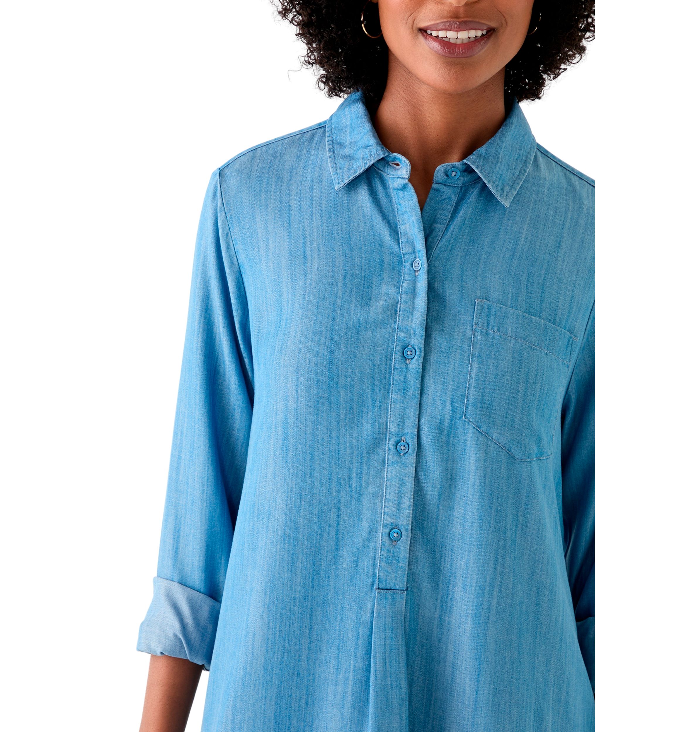 Womens Long Sleeve Flounce Shirtdress