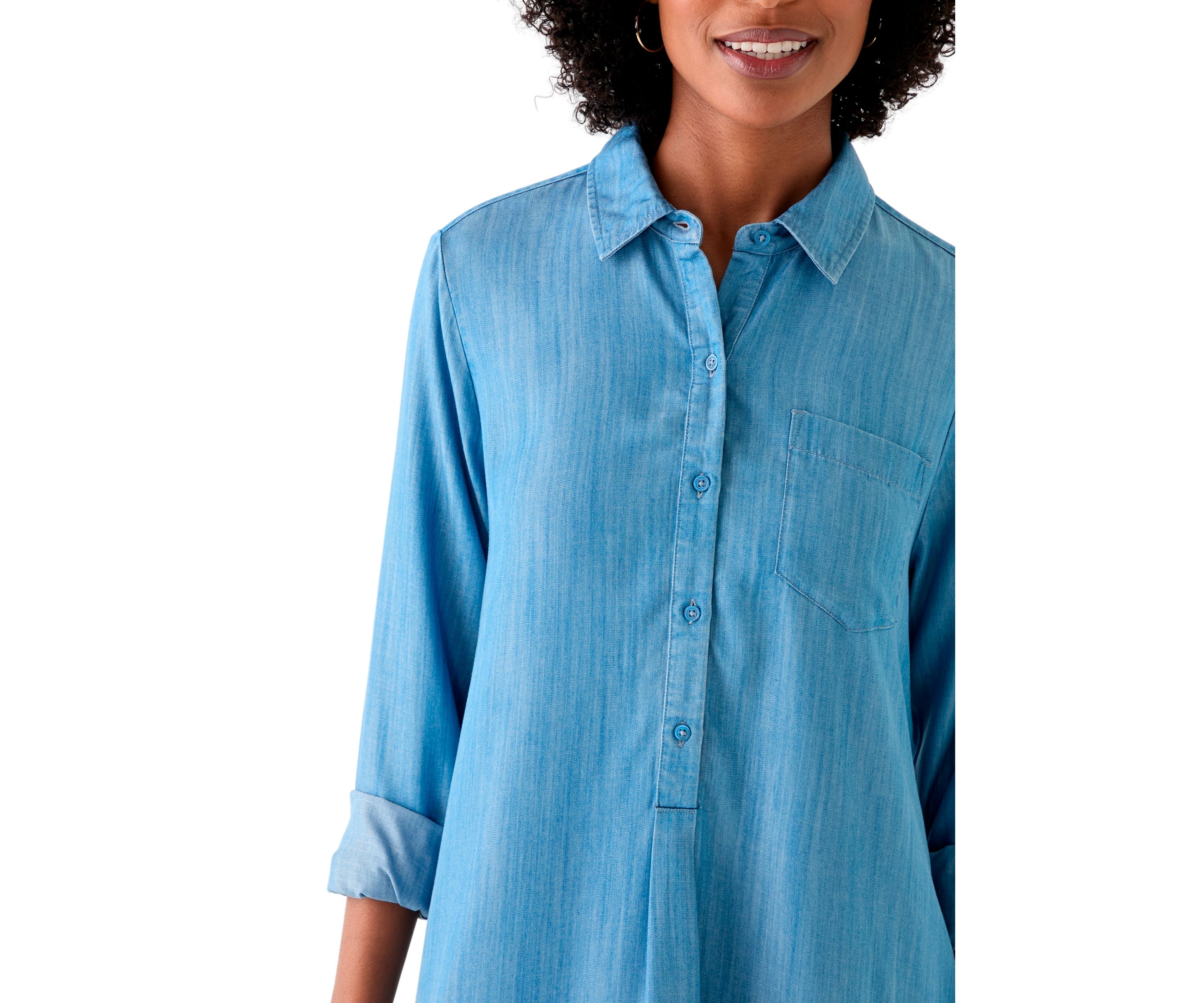 Womens Long Sleeve Flounce Shirtdress