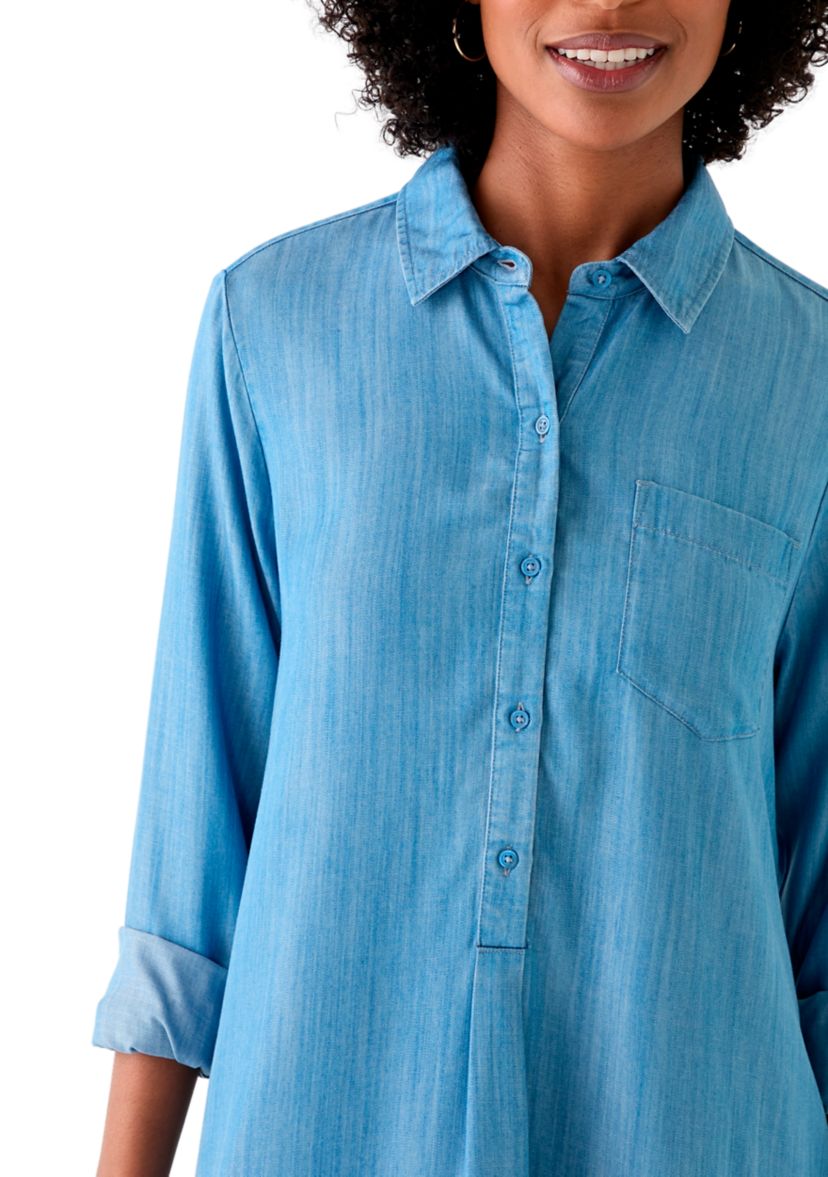 Womens Long Sleeve Flounce Shirtdress