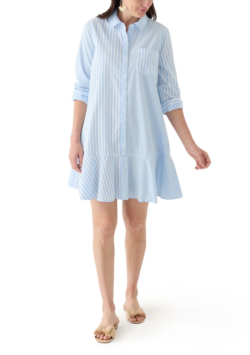 Womens Elbow Sleeve Flounce Shirtdress 