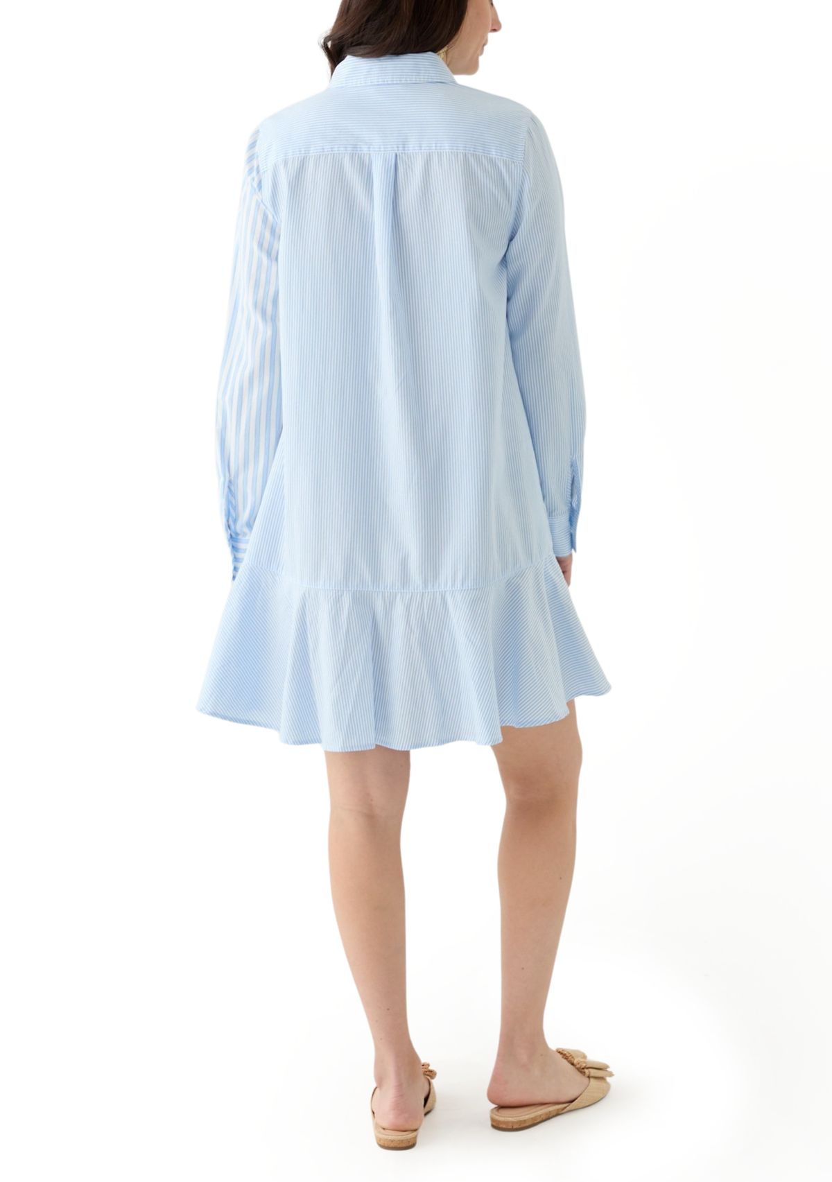 Womens Elbow Sleeve Flounce Shirtdress 