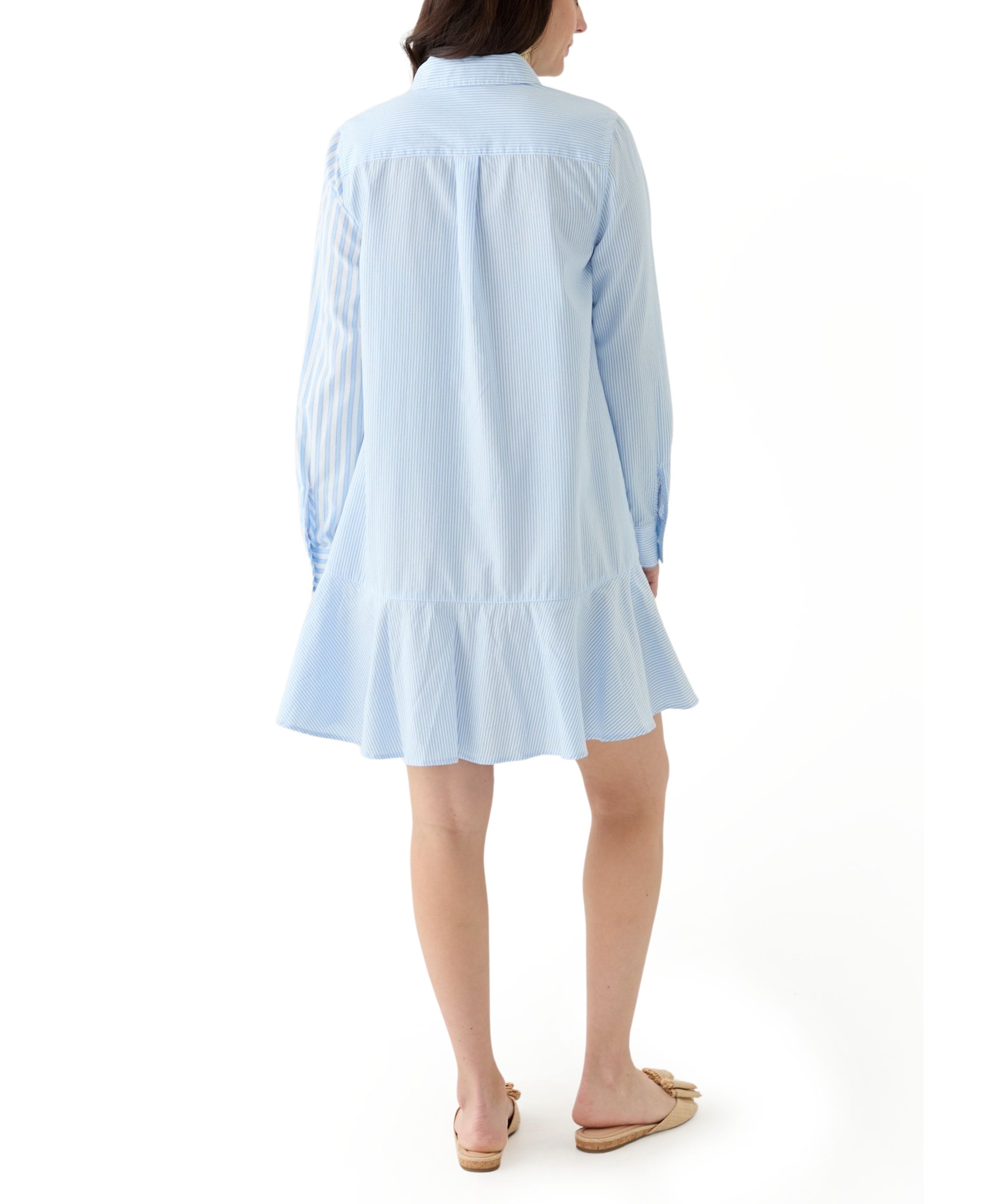 Womens Elbow Sleeve Flounce Shirtdress 