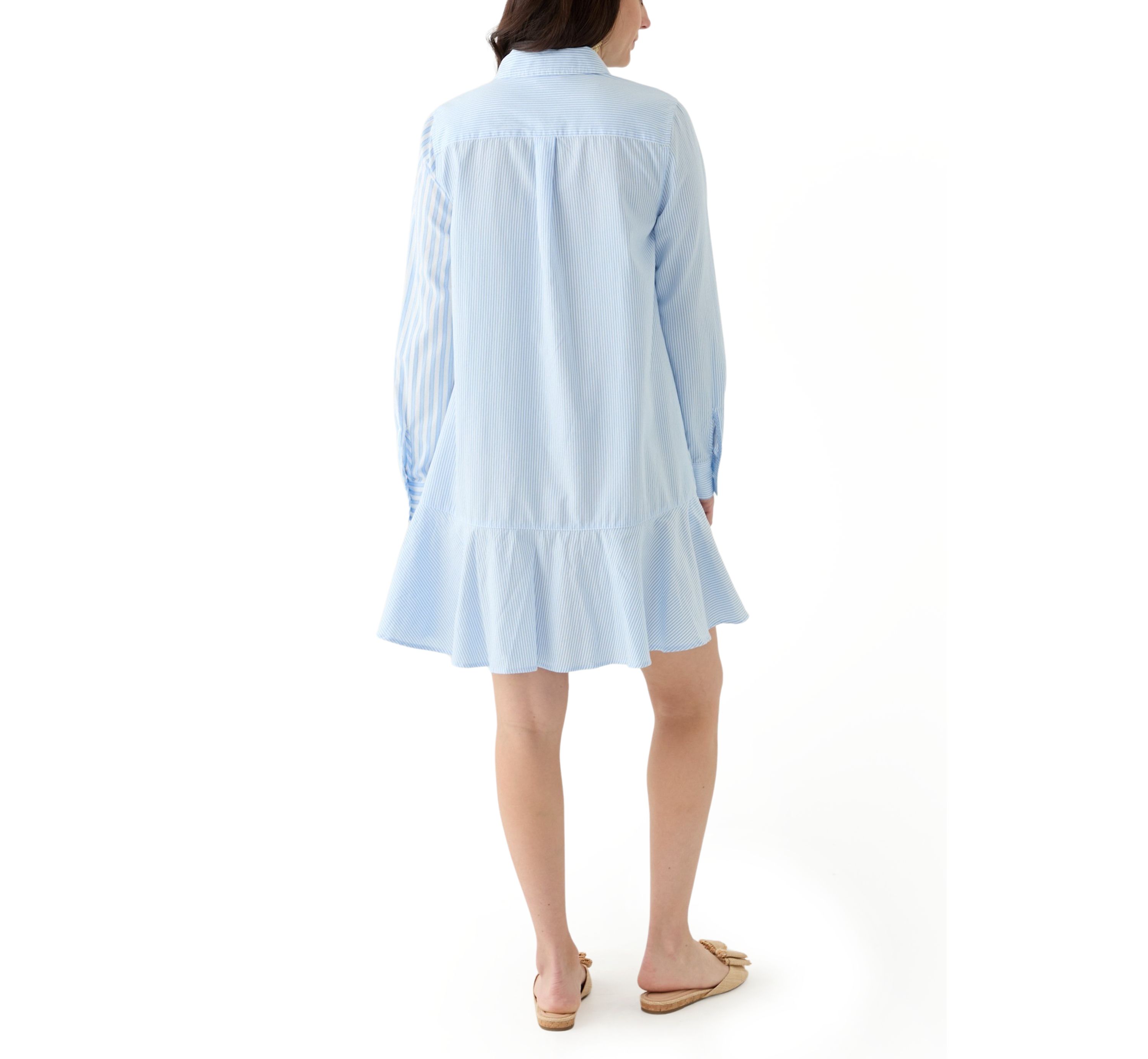 Womens Elbow Sleeve Flounce Shirtdress 