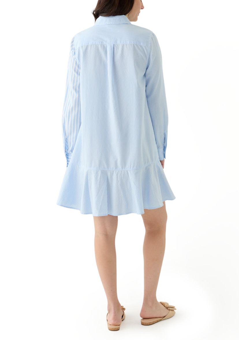 Womens Elbow Sleeve Flounce Shirtdress 