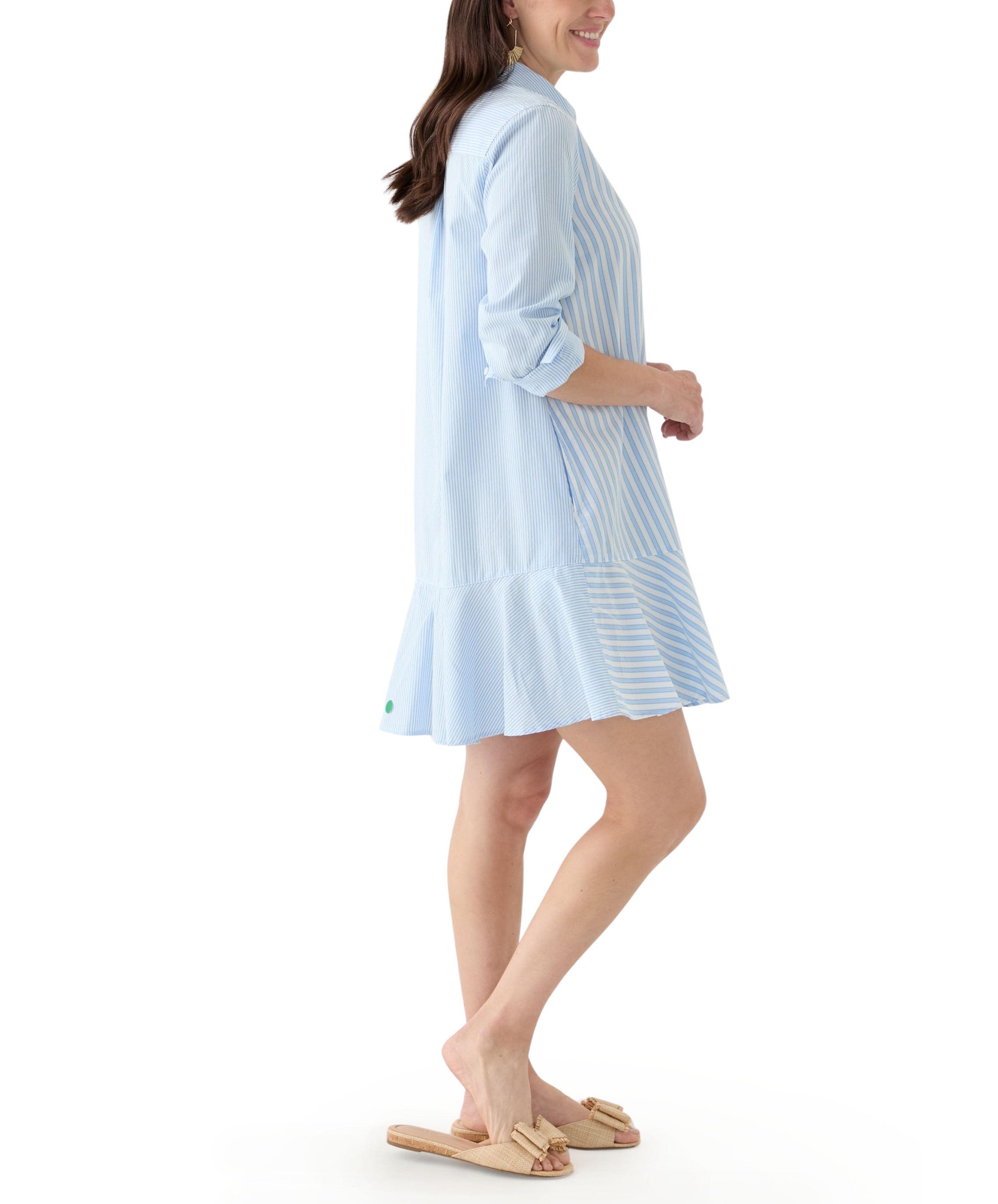 Womens Elbow Sleeve Flounce Shirtdress 
