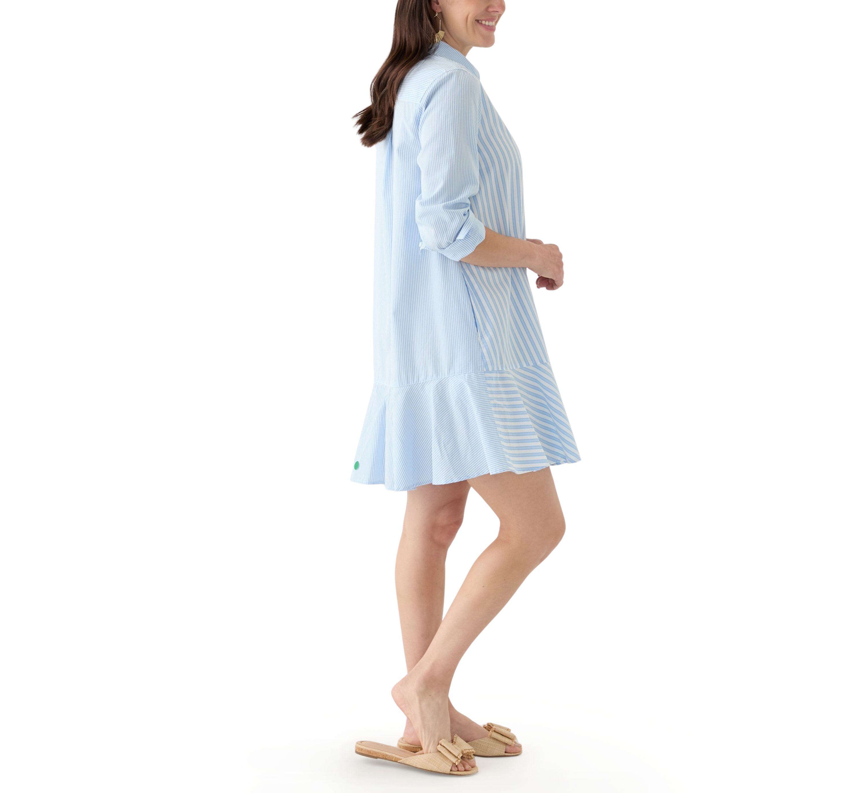 Womens Elbow Sleeve Flounce Shirtdress 