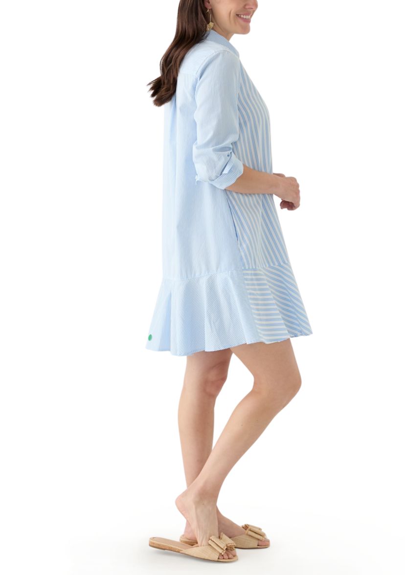 Womens Elbow Sleeve Flounce Shirtdress 