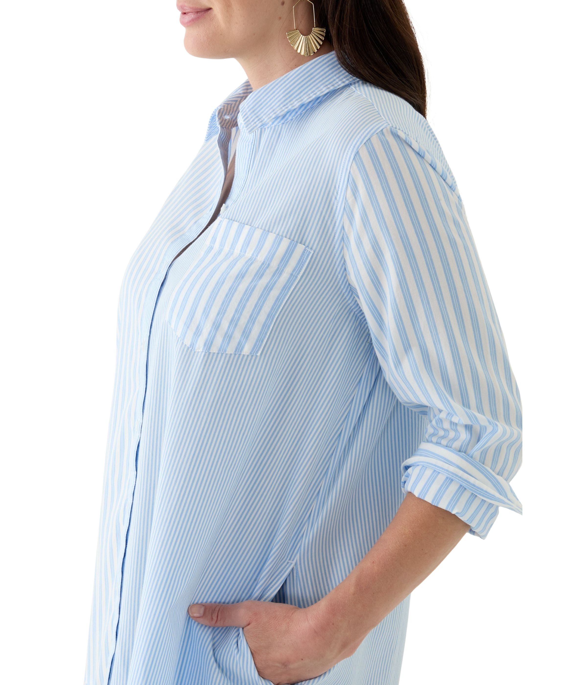 Womens Elbow Sleeve Flounce Shirtdress 