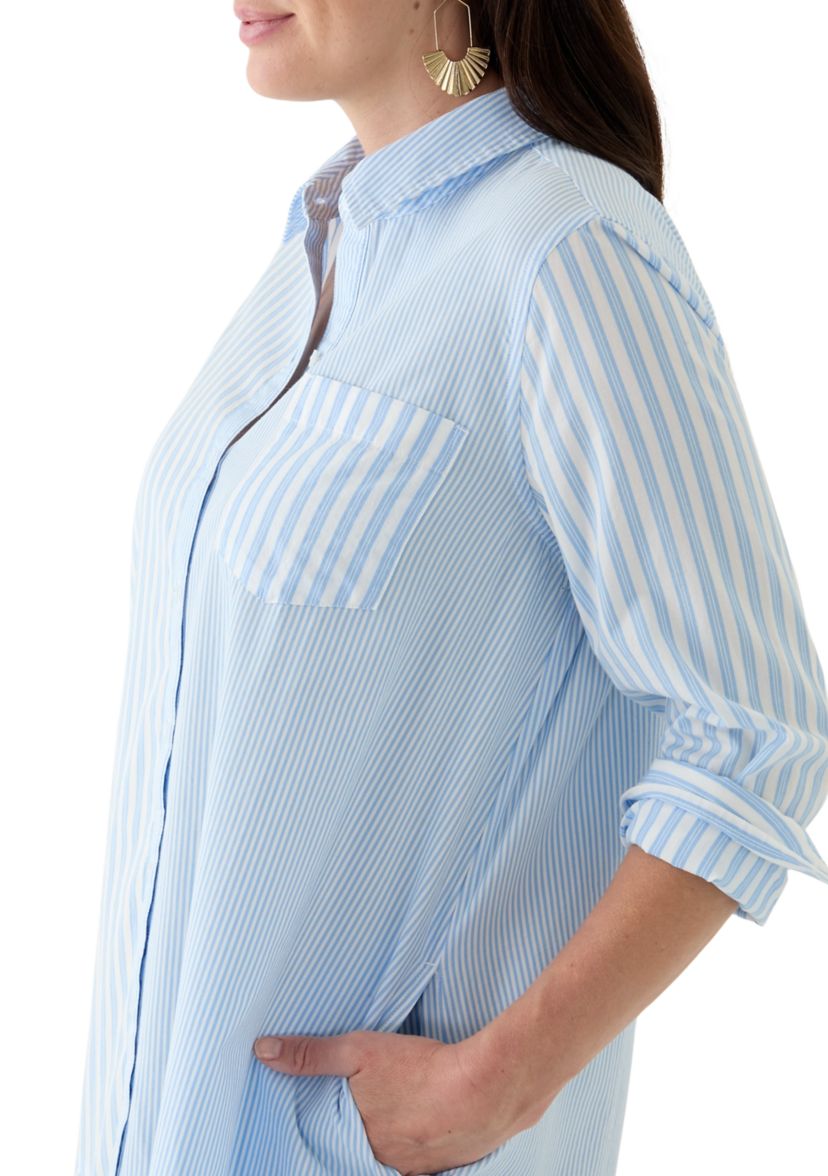 Womens Elbow Sleeve Flounce Shirtdress 