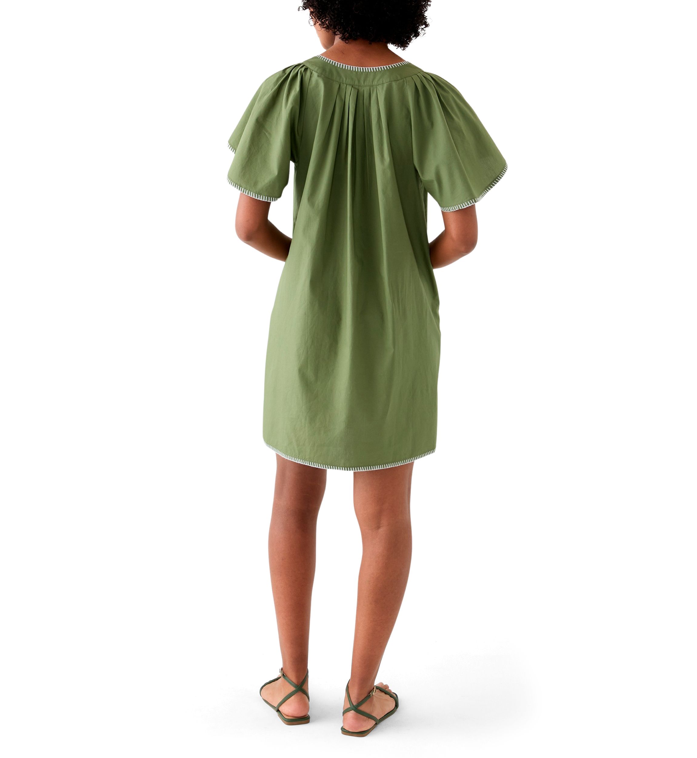 Womens Flutter Sleeve Split Neck Dress