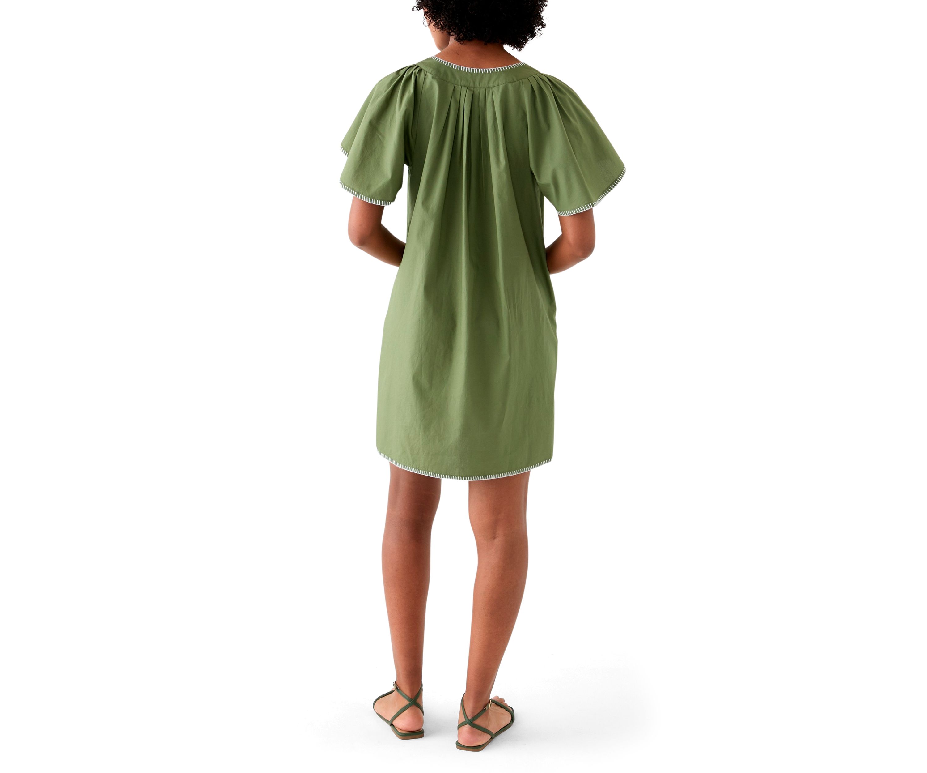 Womens Flutter Sleeve Split Neck Dress