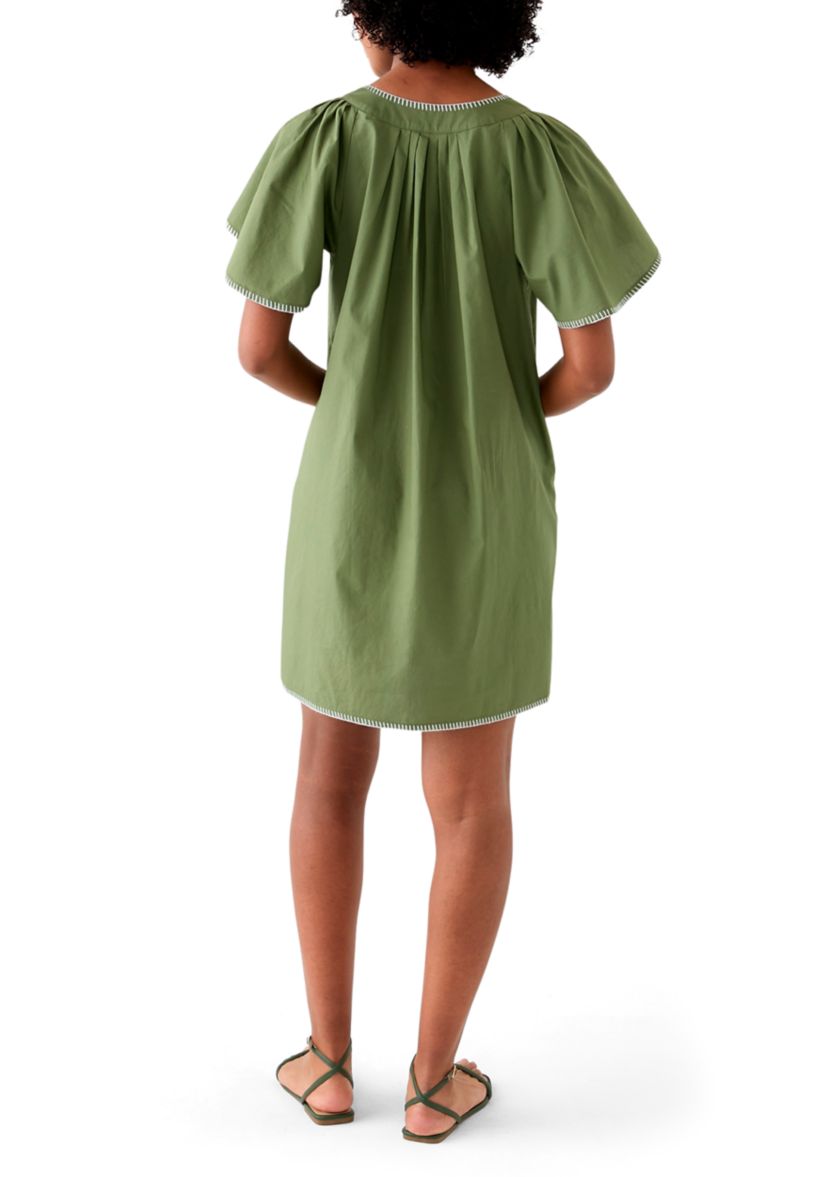 Womens Flutter Sleeve Split Neck Dress