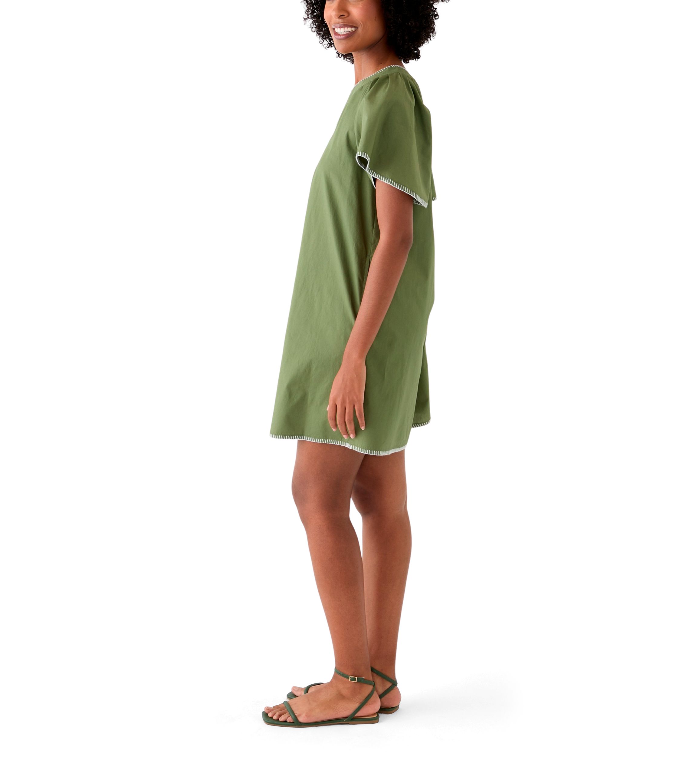 Womens Flutter Sleeve Split Neck Dress