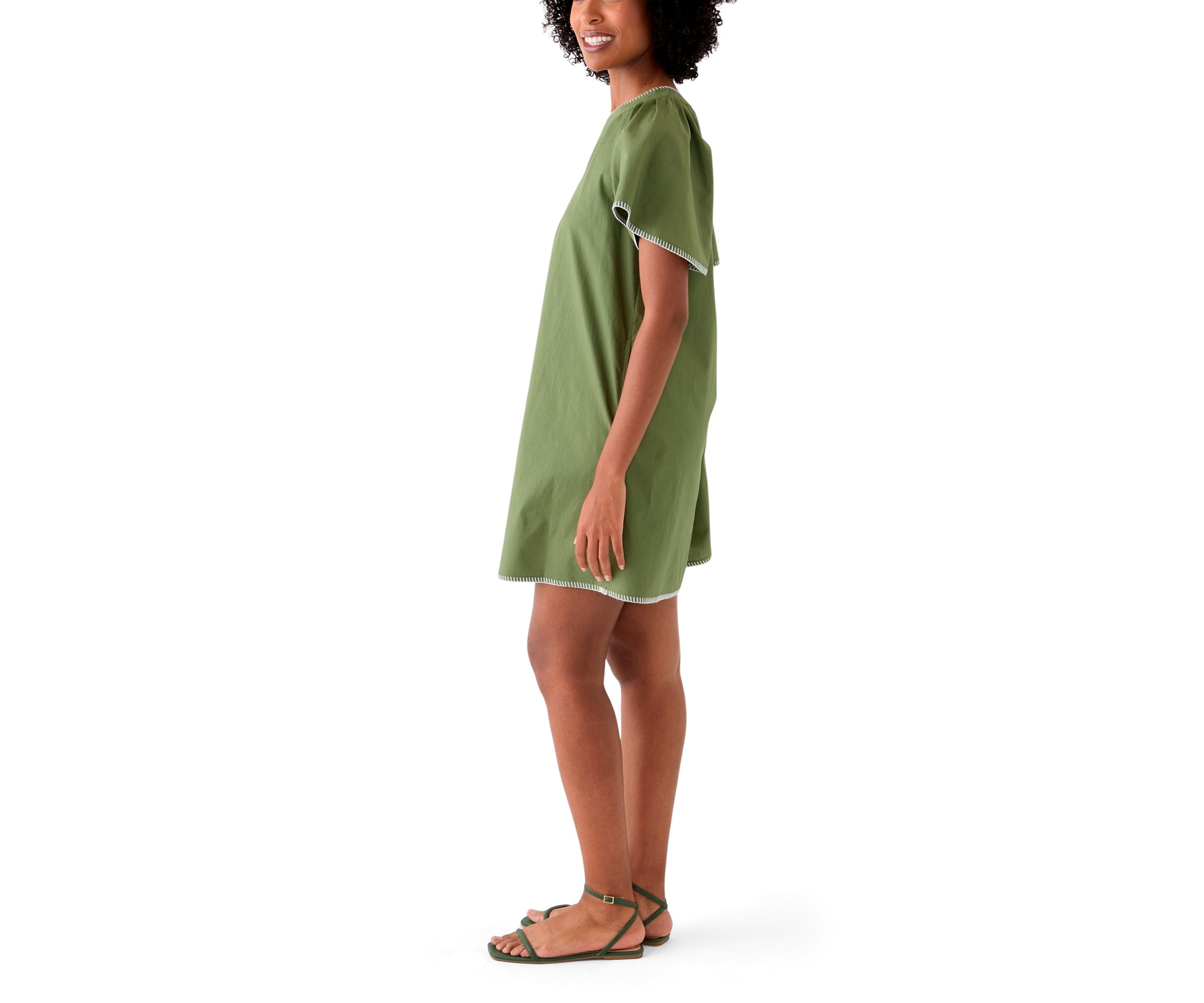 Womens Flutter Sleeve Split Neck Dress