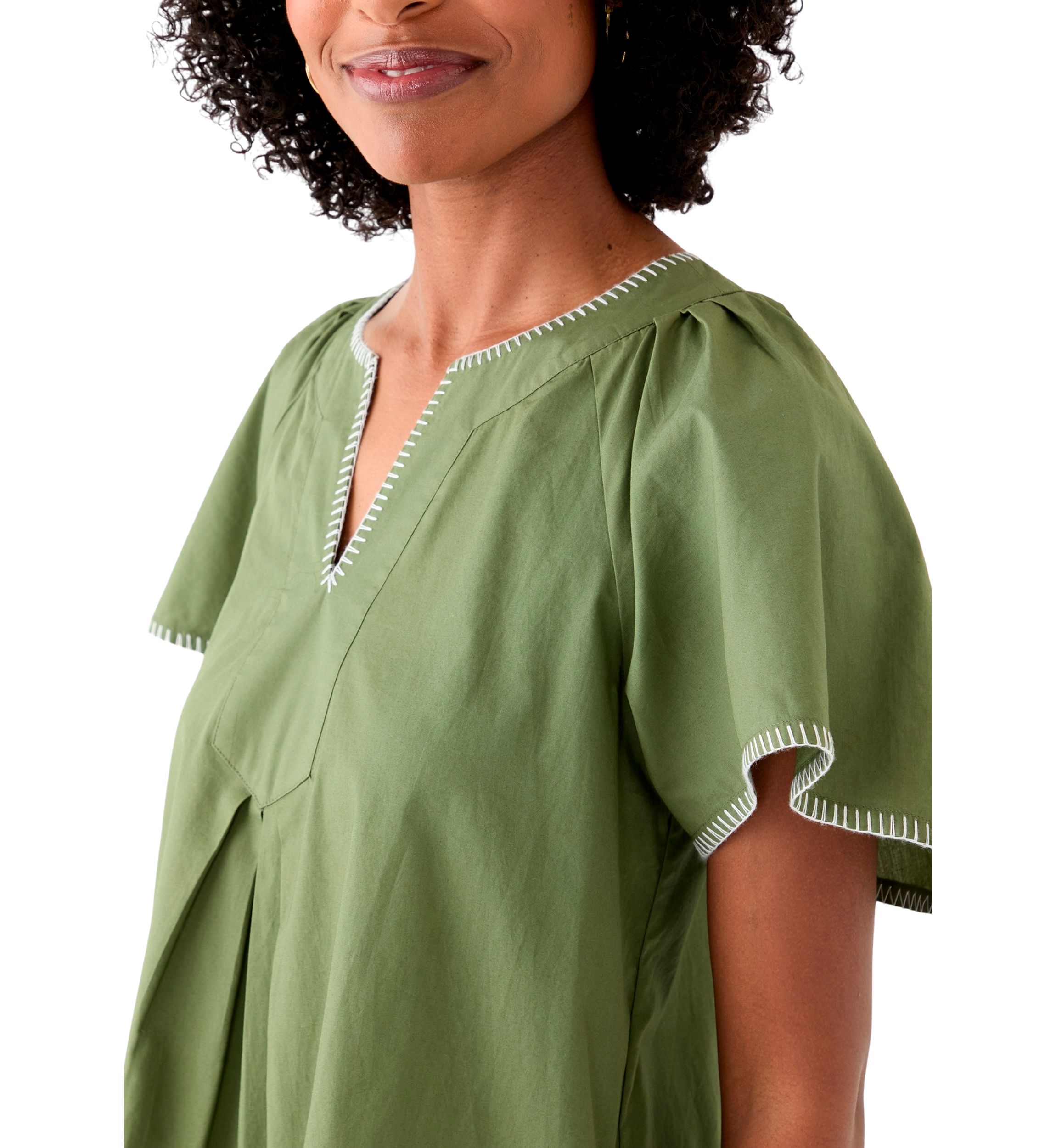 Womens Flutter Sleeve Split Neck Dress