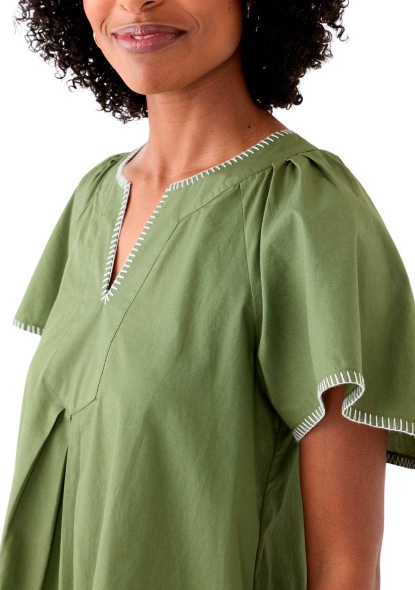 Womens Flutter Sleeve Split Neck Dress