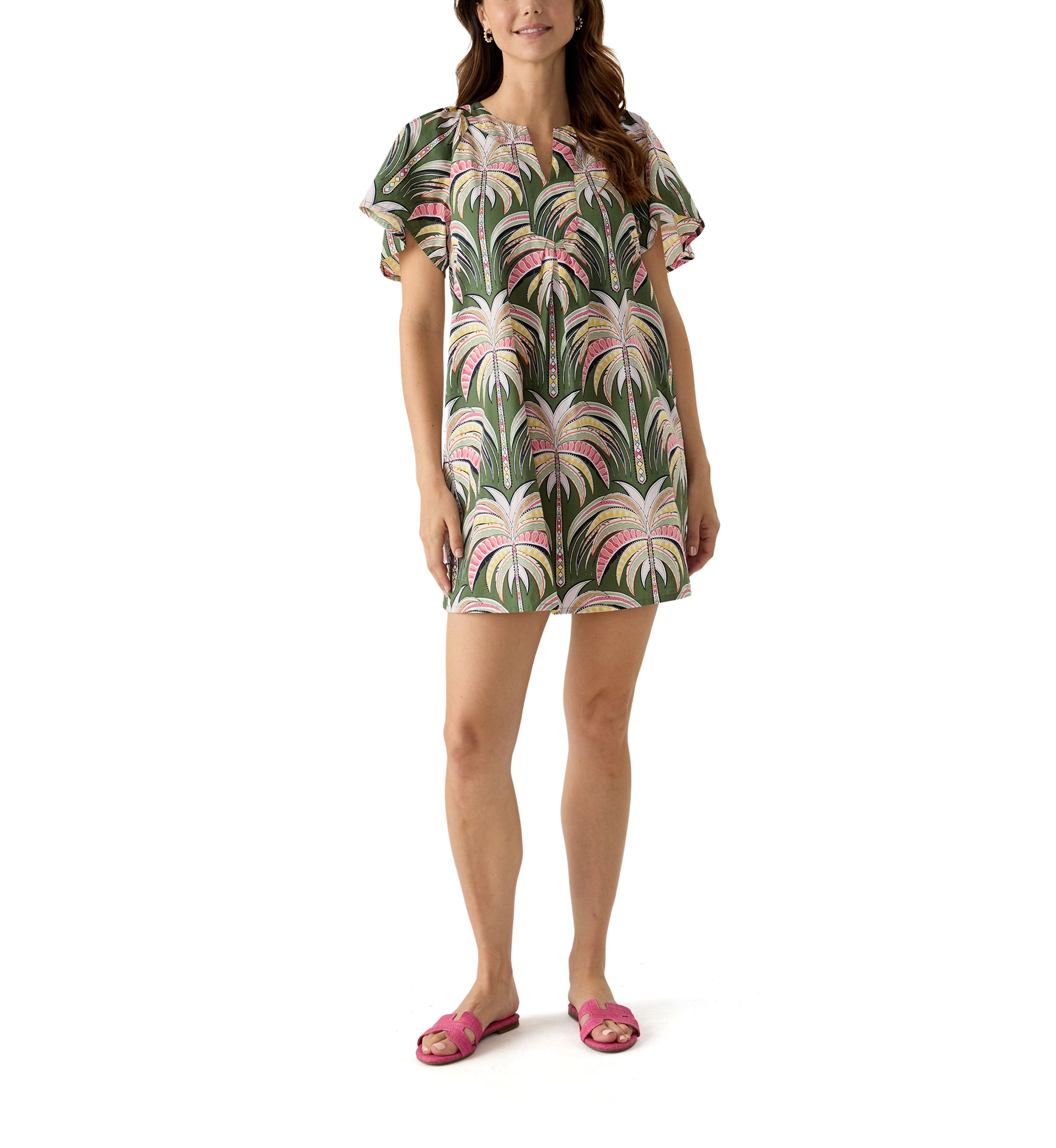Womens Split Neck Printed Dress