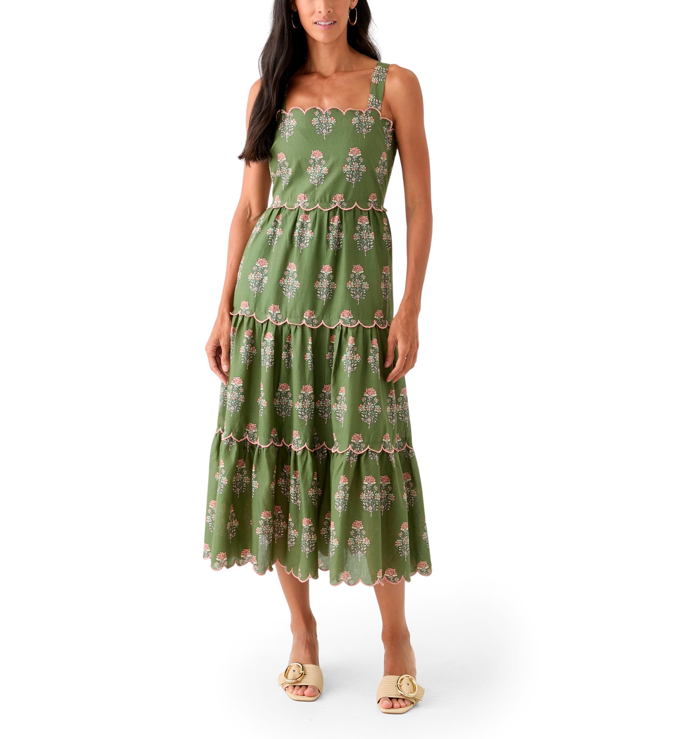 Womens Sleeveless Scallop Printed Midi Dress