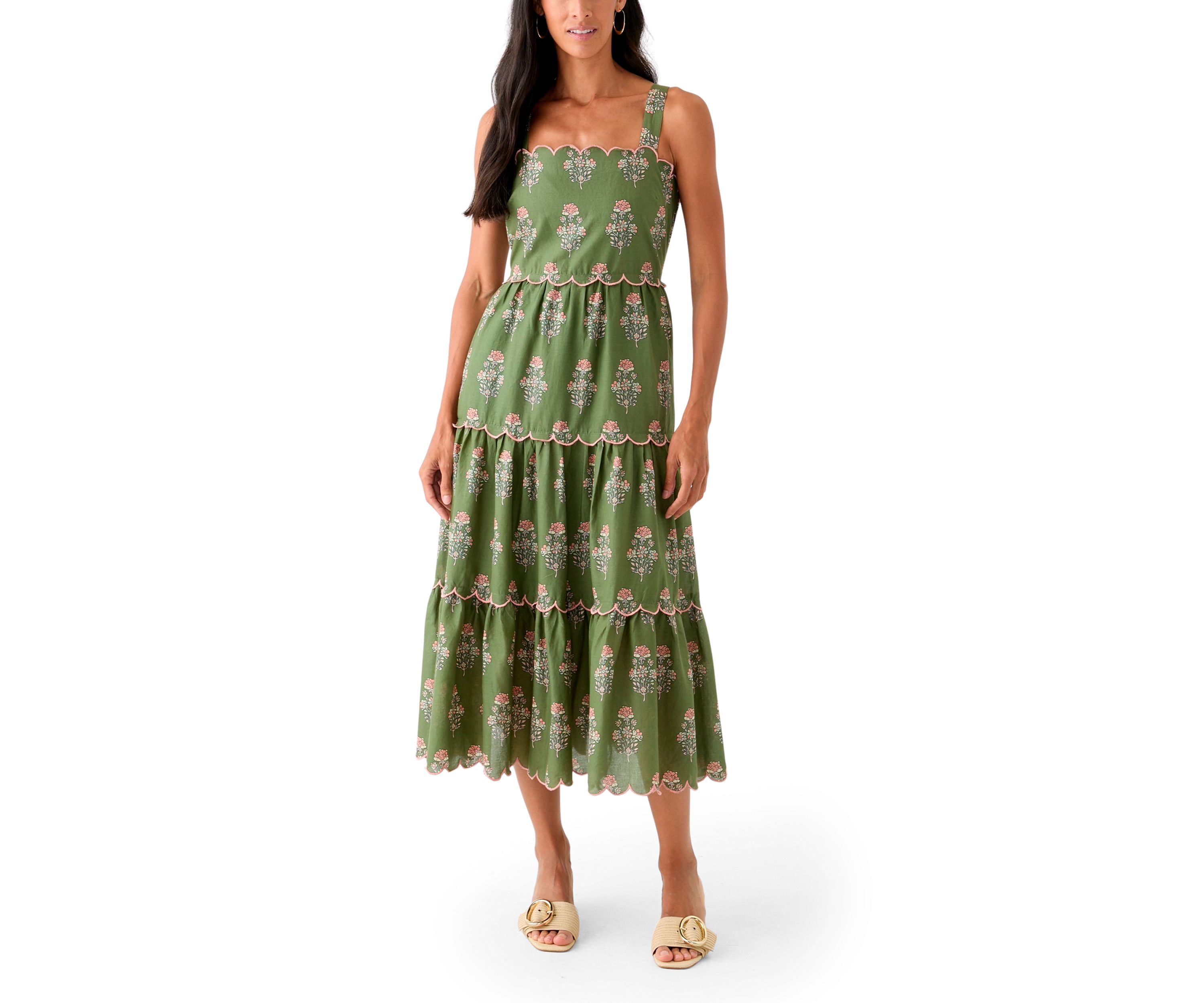 Womens Sleeveless Scallop Printed Midi Dress