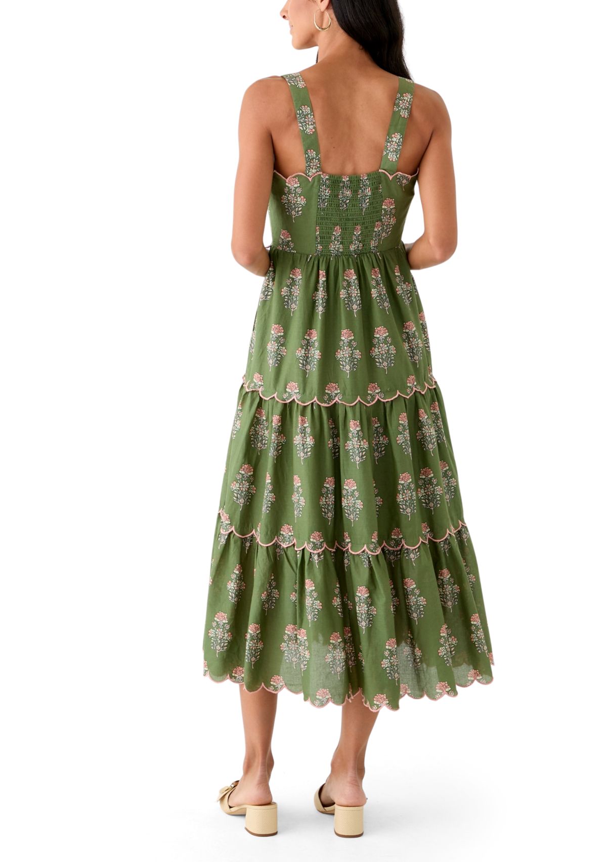 Womens Sleeveless Scallop Printed Midi Dress
