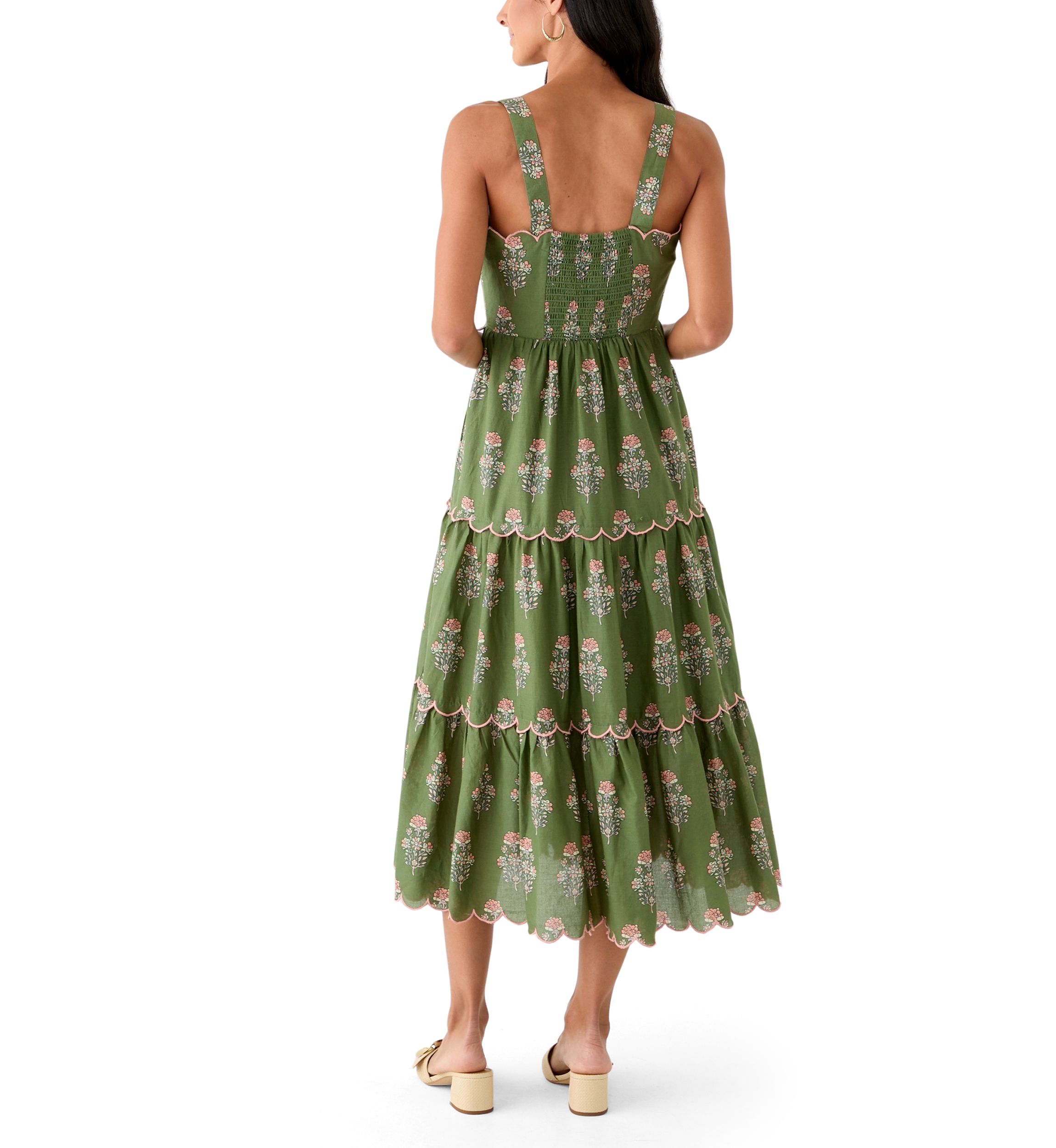 Womens Sleeveless Scallop Printed Midi Dress