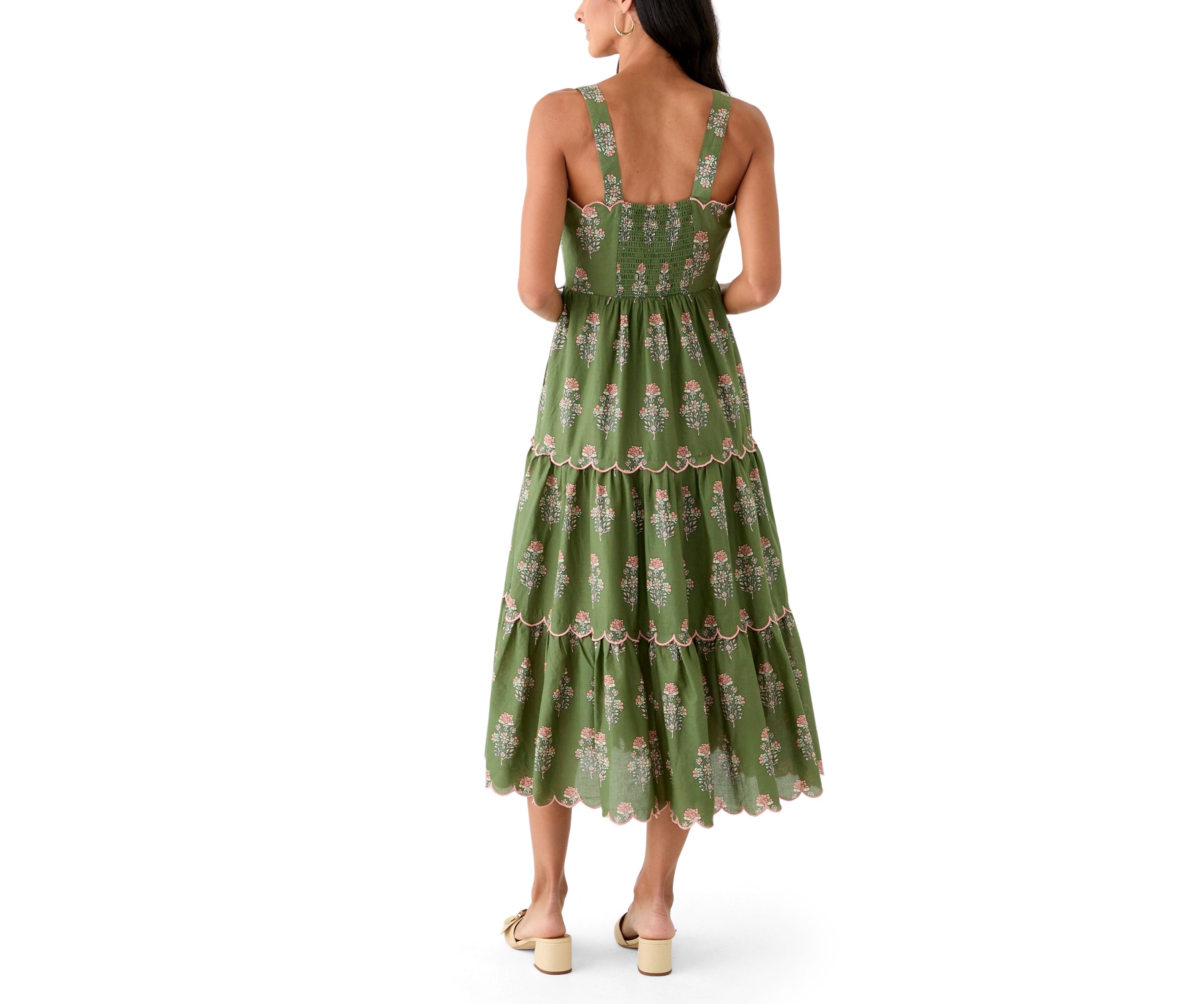 Womens Sleeveless Scallop Printed Midi Dress