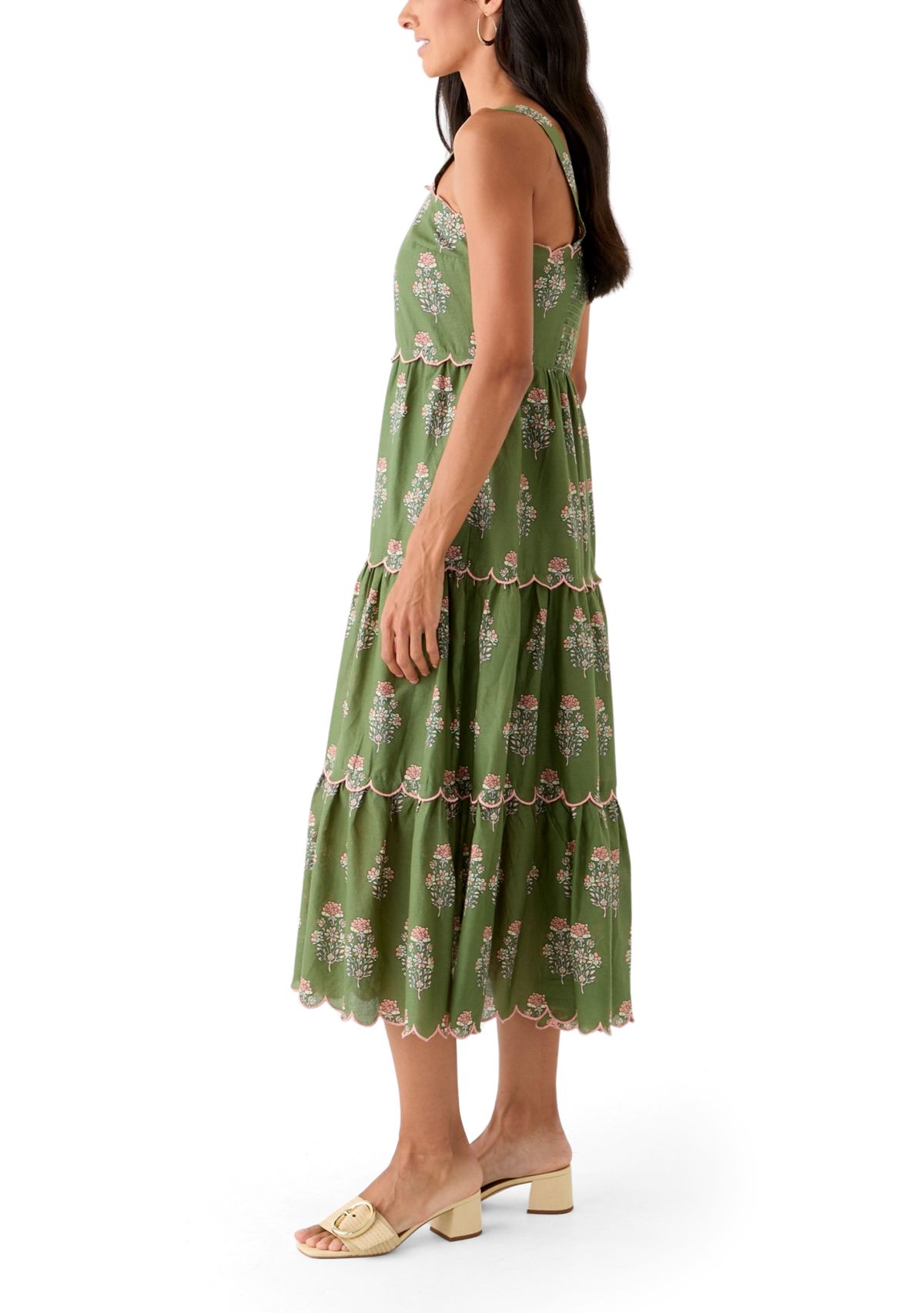 Womens Sleeveless Scallop Printed Midi Dress
