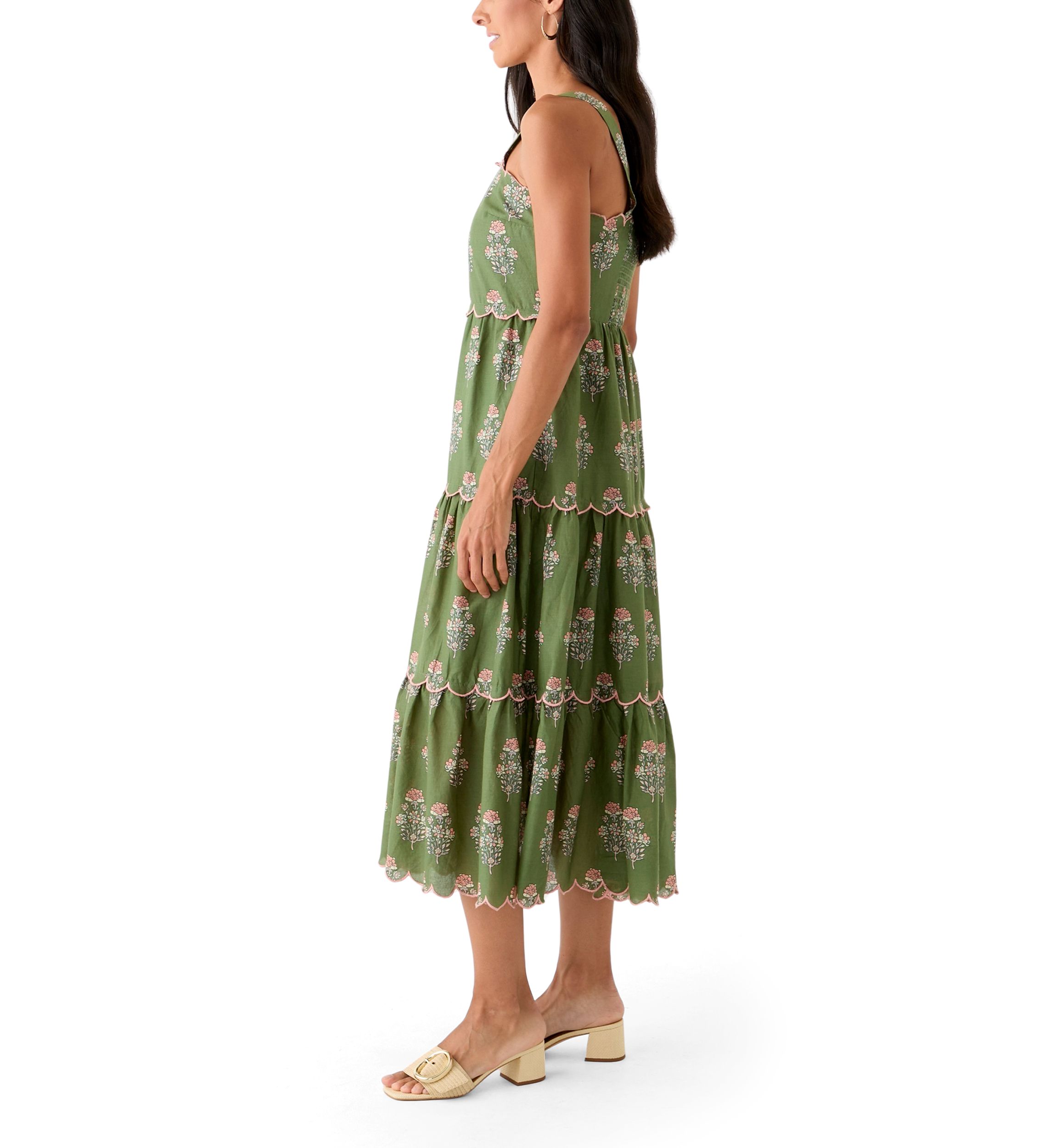 Womens Sleeveless Scallop Printed Midi Dress
