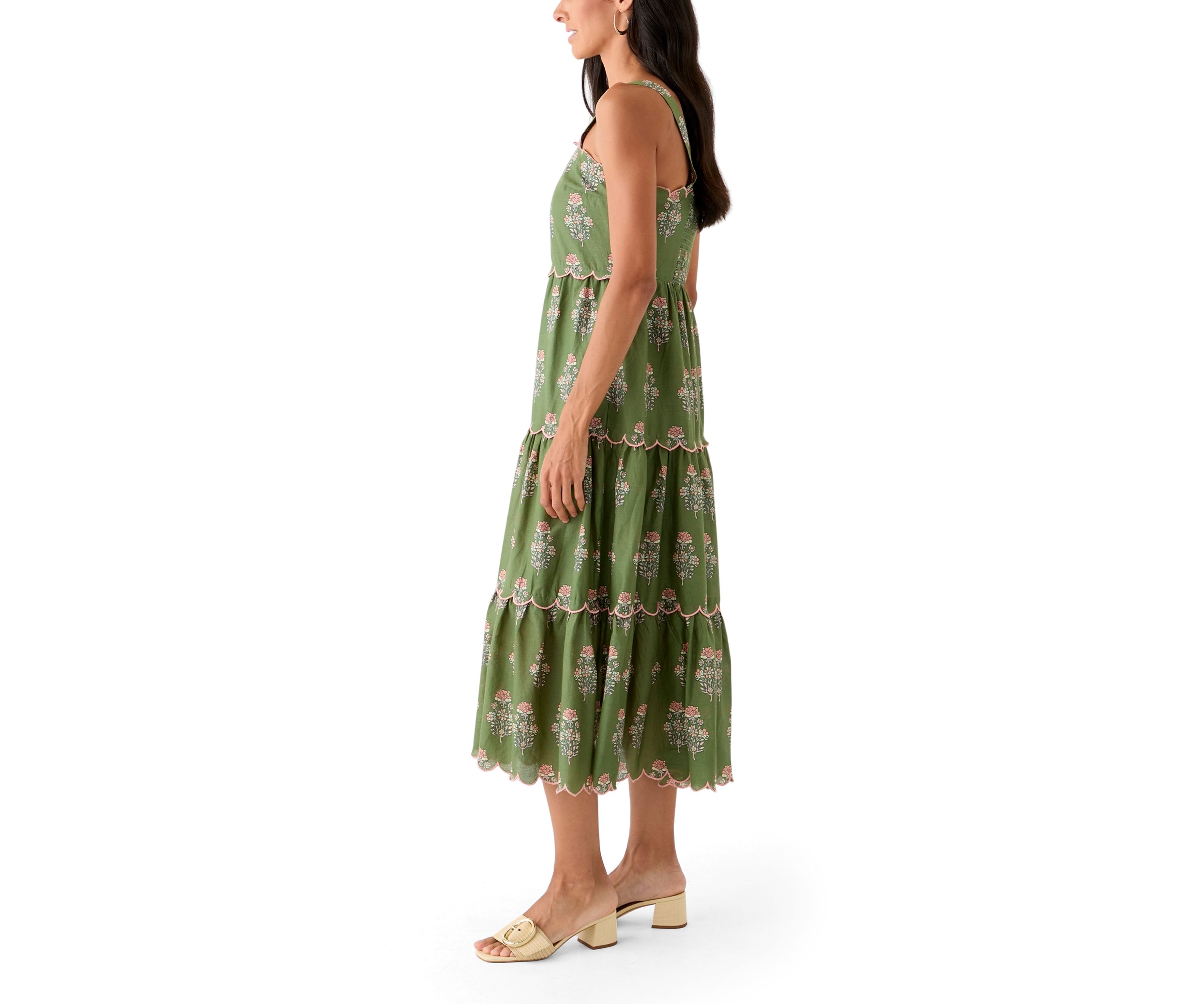 Womens Sleeveless Scallop Printed Midi Dress