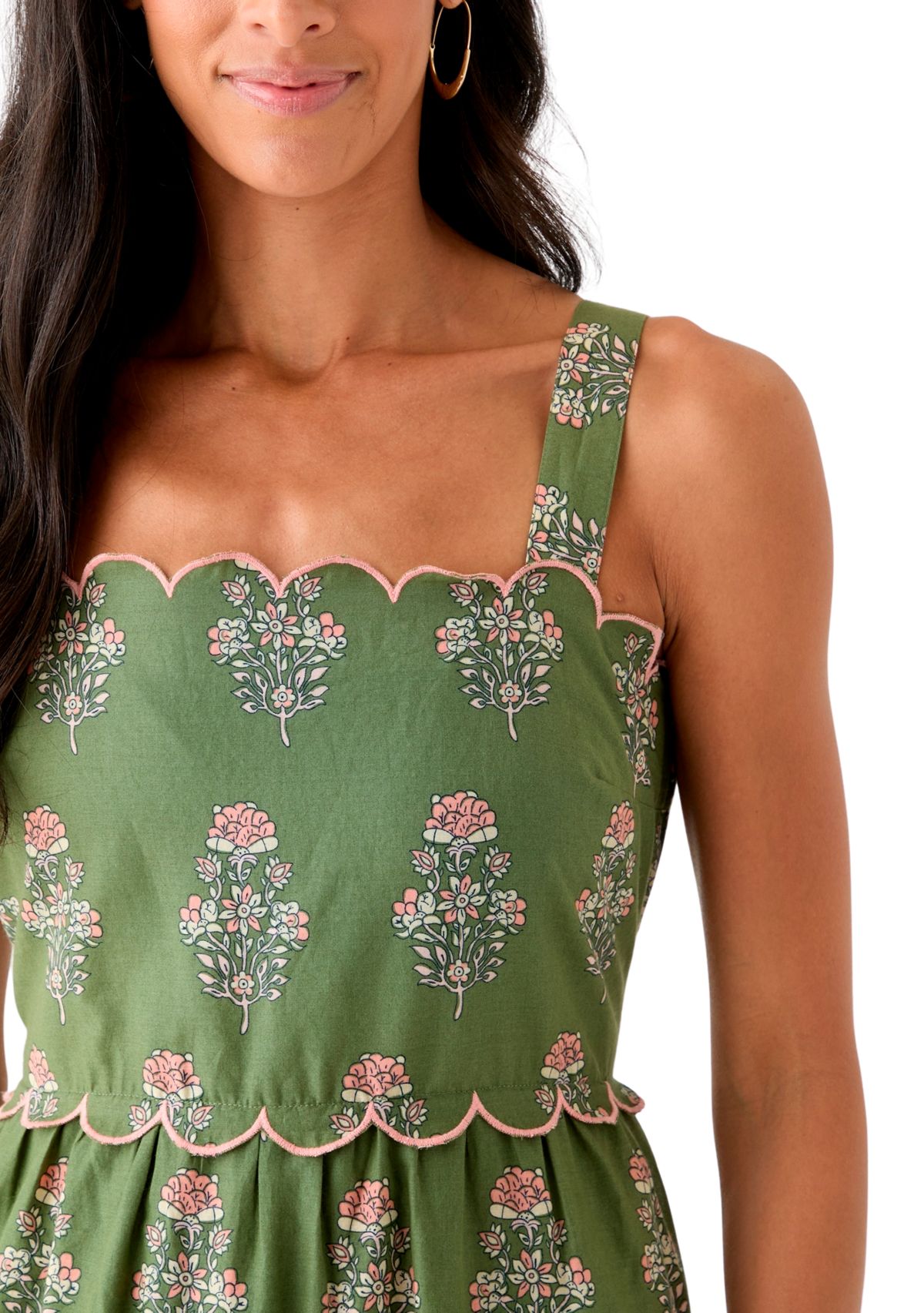 Womens Sleeveless Scallop Printed Midi Dress