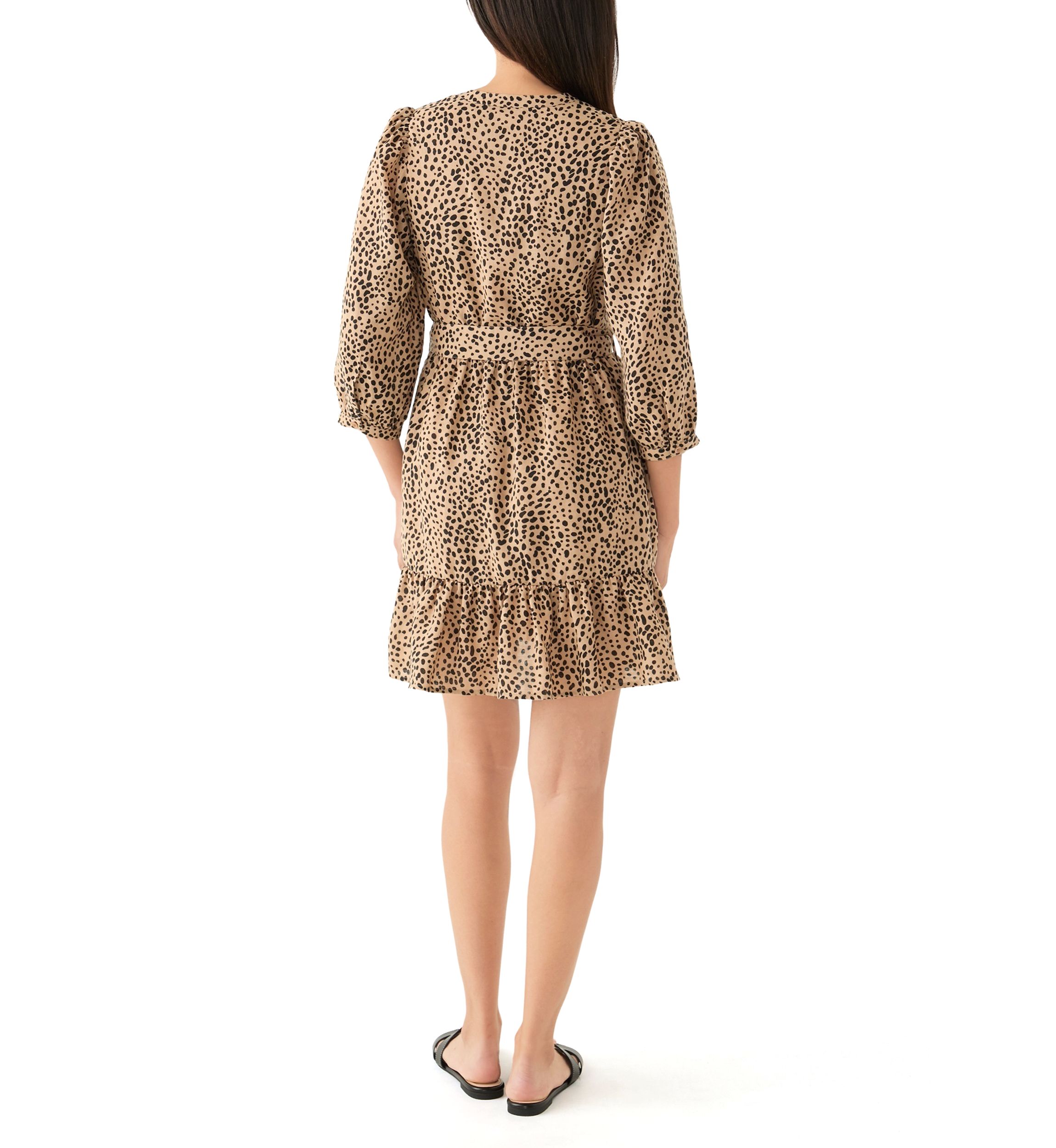 Womens 3/4 Bell Sleeve Printed Belted Dress