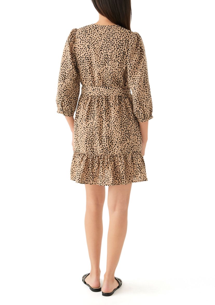Womens 3/4 Bell Sleeve Printed Belted Dress