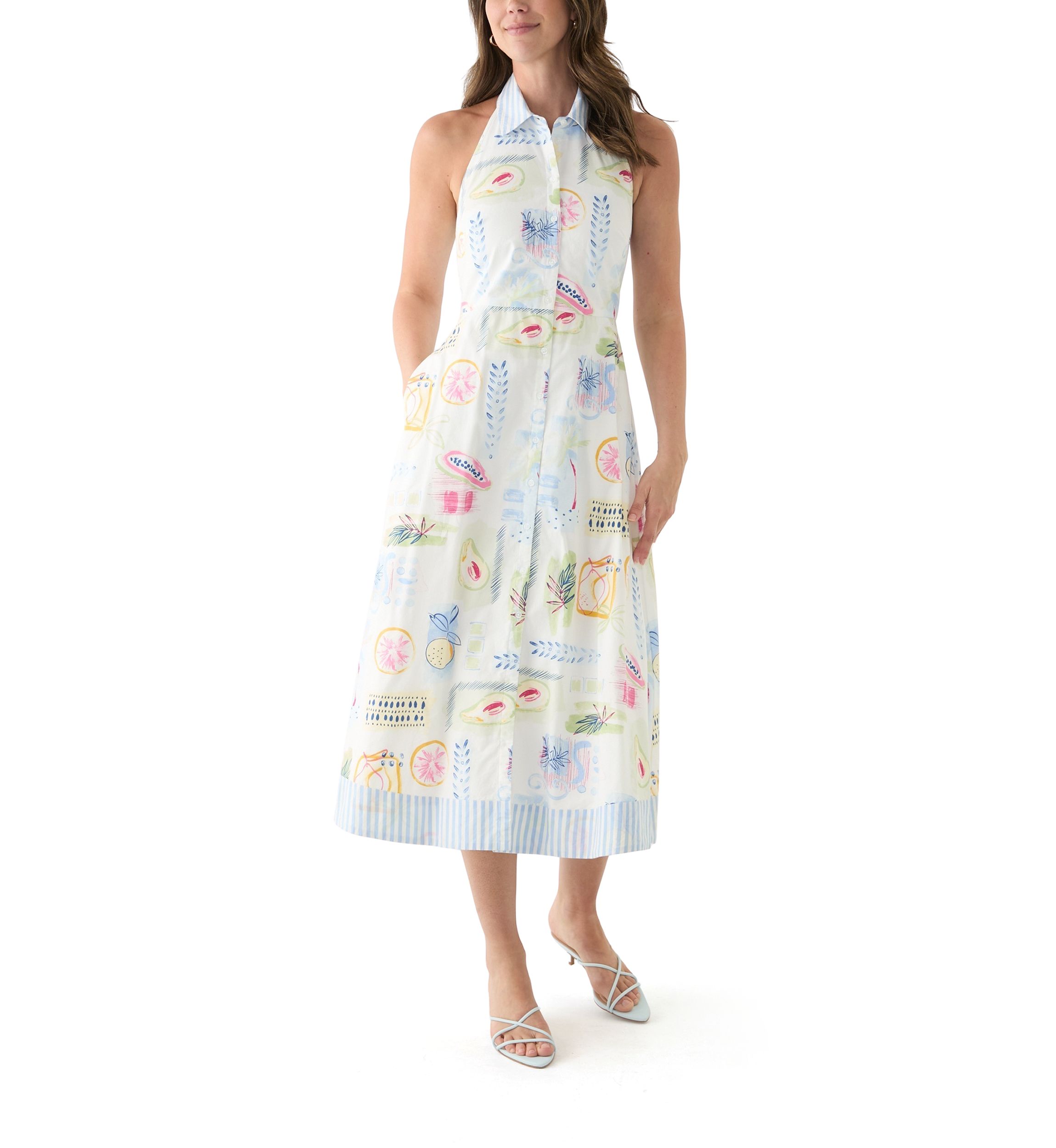Womens Sleeveless Printed Halter Shirtdress