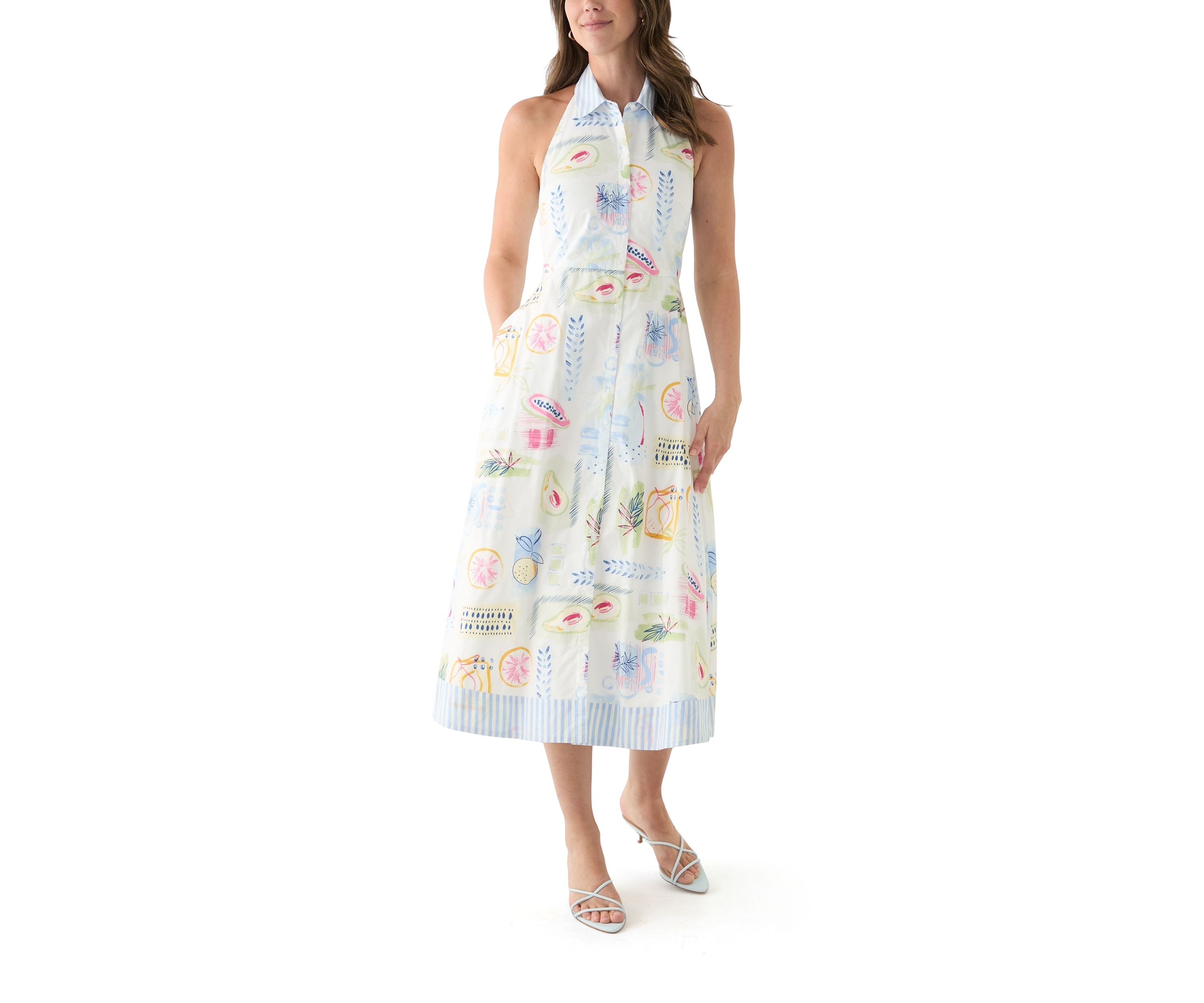 Womens Sleeveless Printed Halter Shirtdress