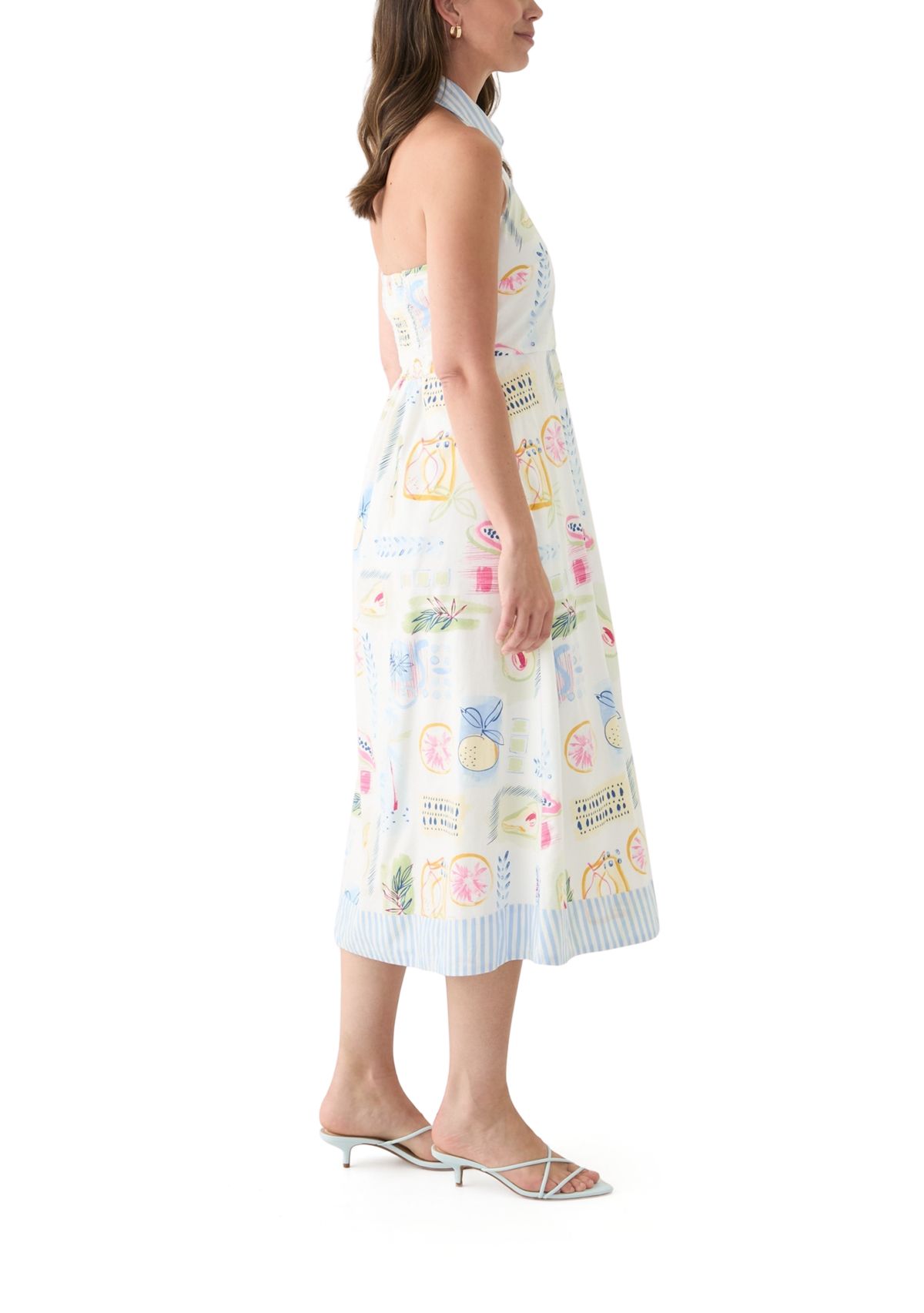 Womens Sleeveless Printed Halter Shirtdress
