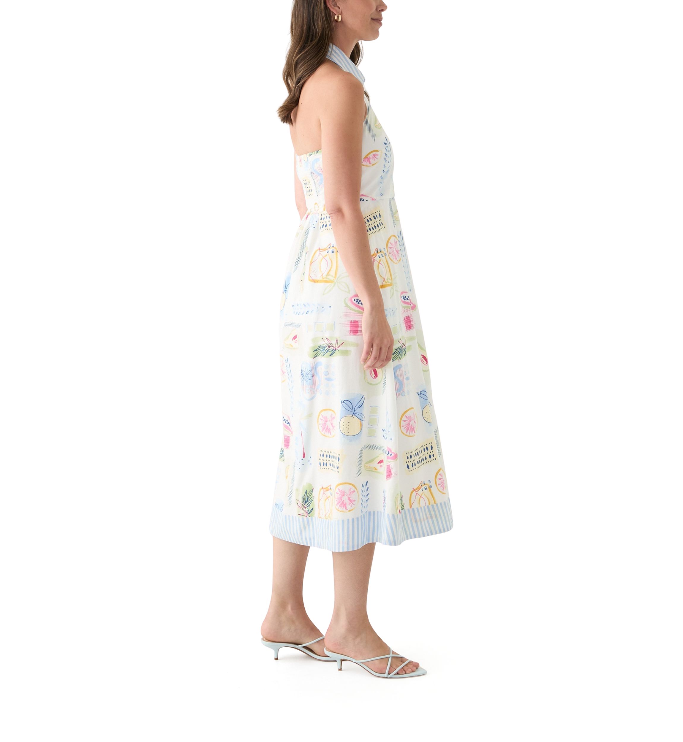 Womens Sleeveless Printed Halter Shirtdress