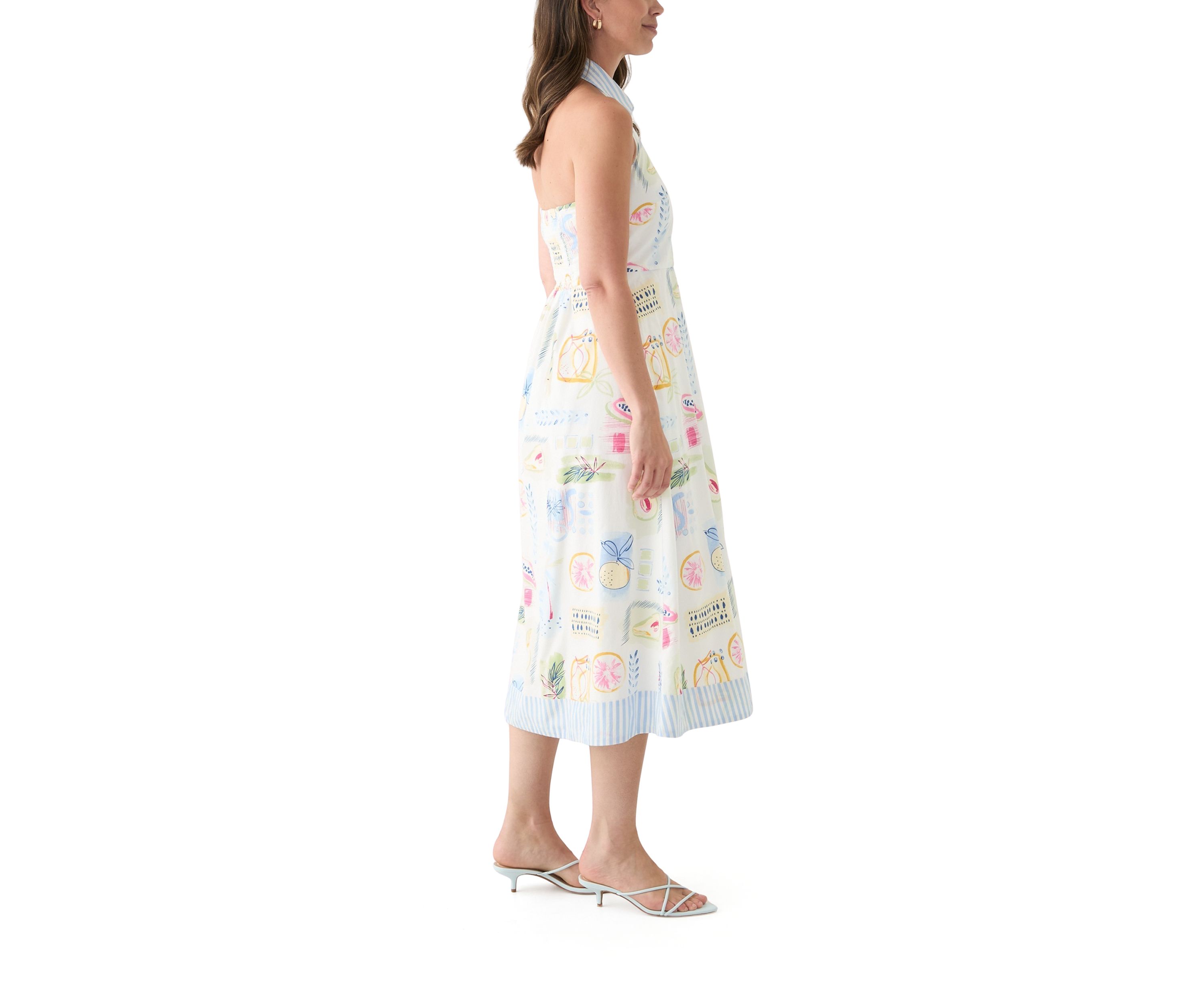 Womens Sleeveless Printed Halter Shirtdress