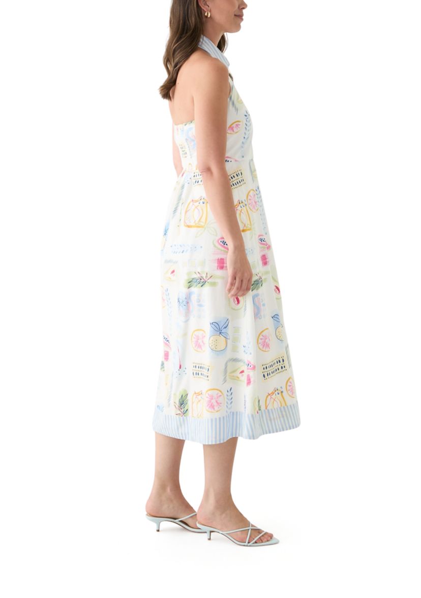 Womens Sleeveless Printed Halter Shirtdress